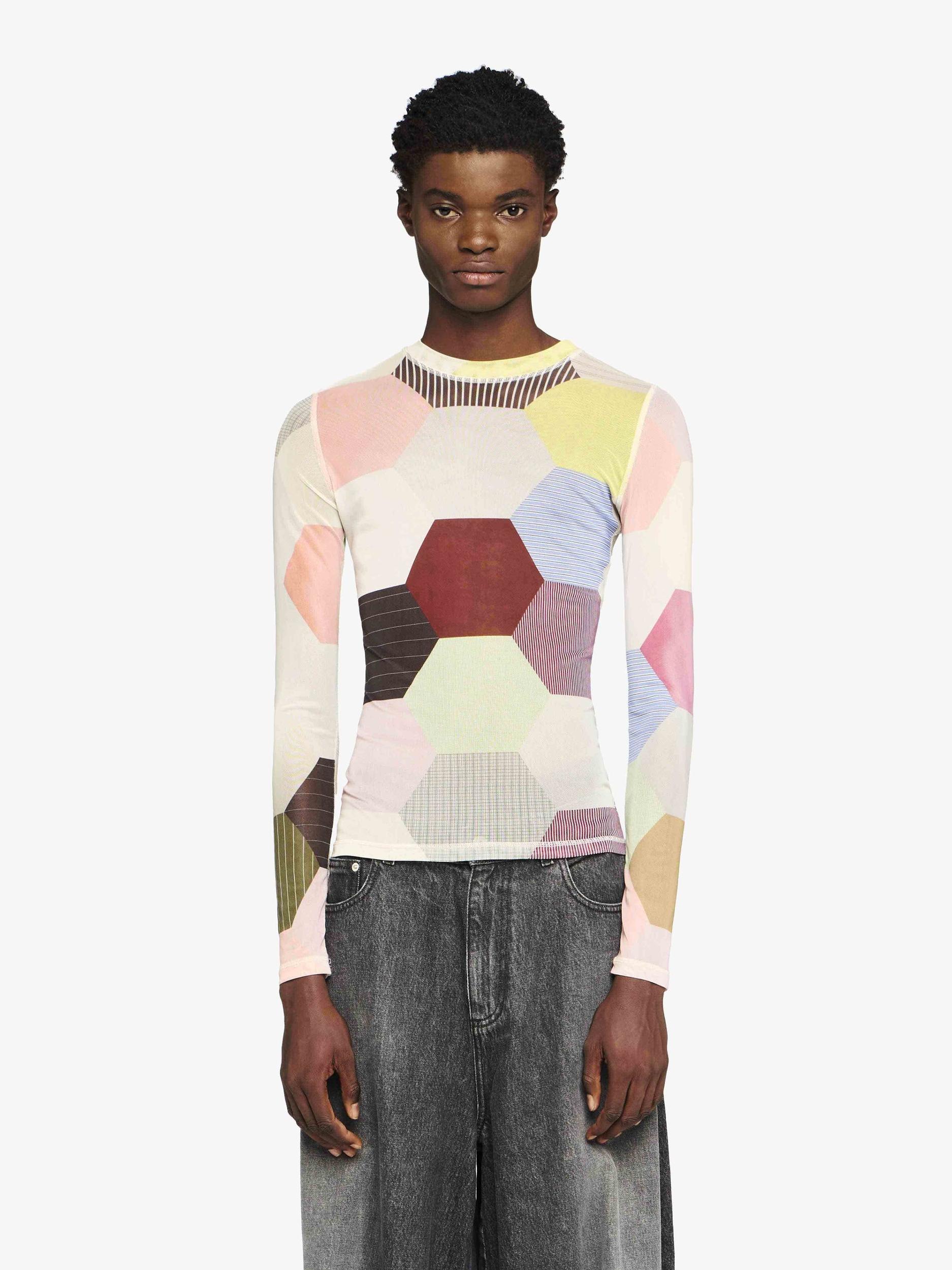 'PATCHWORK' PRINT - SHEER LONG SLEEVE TOP Product Image