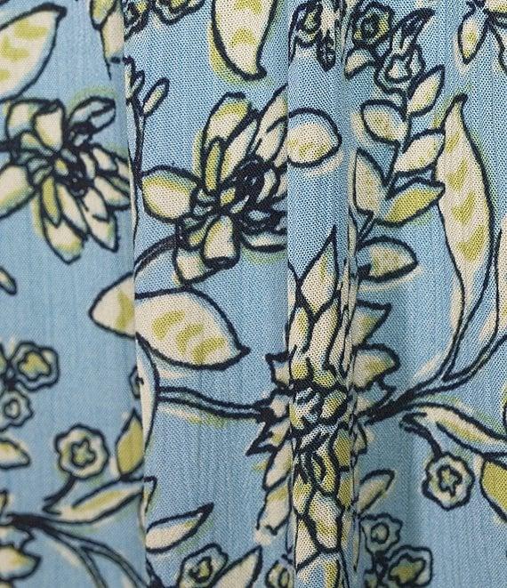 Intro Crinkle Gauze Embroidered Printed Square Neck Short Flutter Sleeve Top Product Image