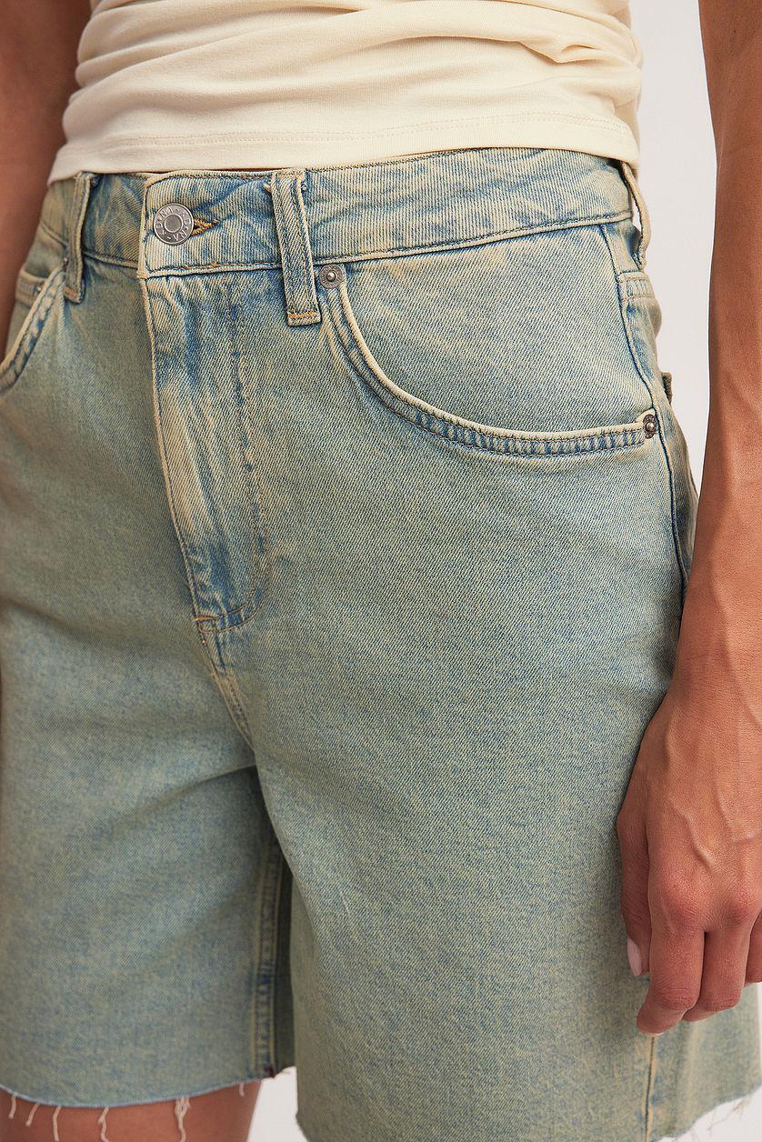 High Waist Raw Hem Denim Shorts Product Image