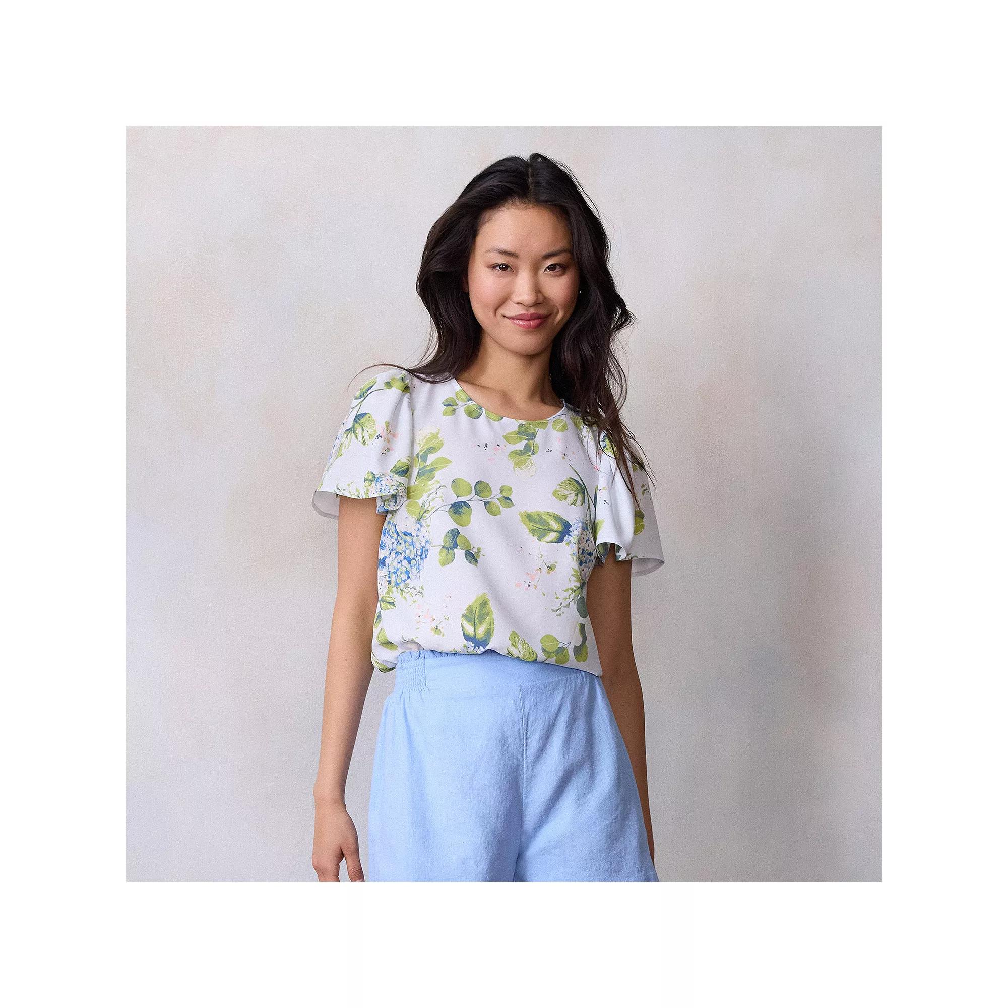 Women's LC Lauren Conrad Crewneck Flutter Sleeve Top, Size: XXL, Cape Blooms Product Image