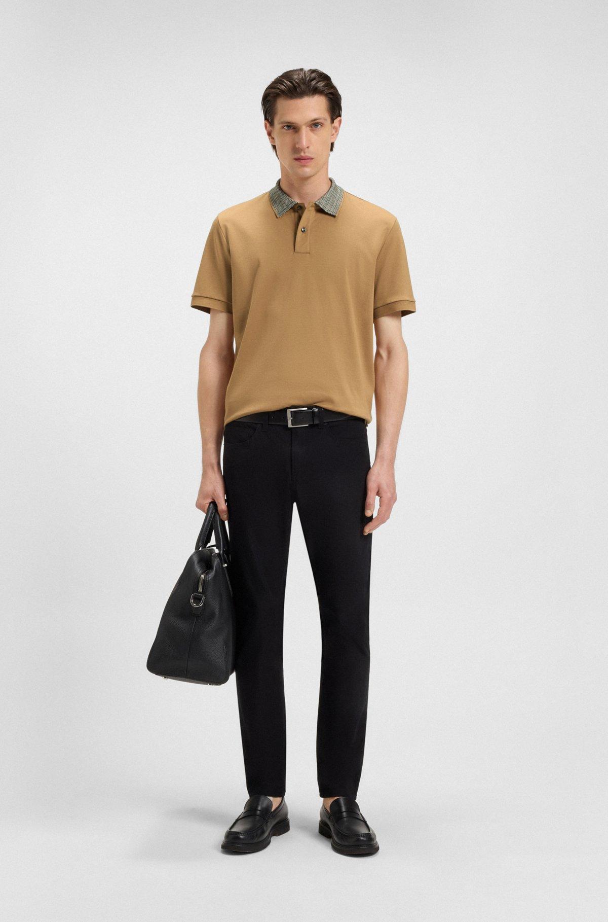 Pima-cotton polo shirt with patterned collar Product Image