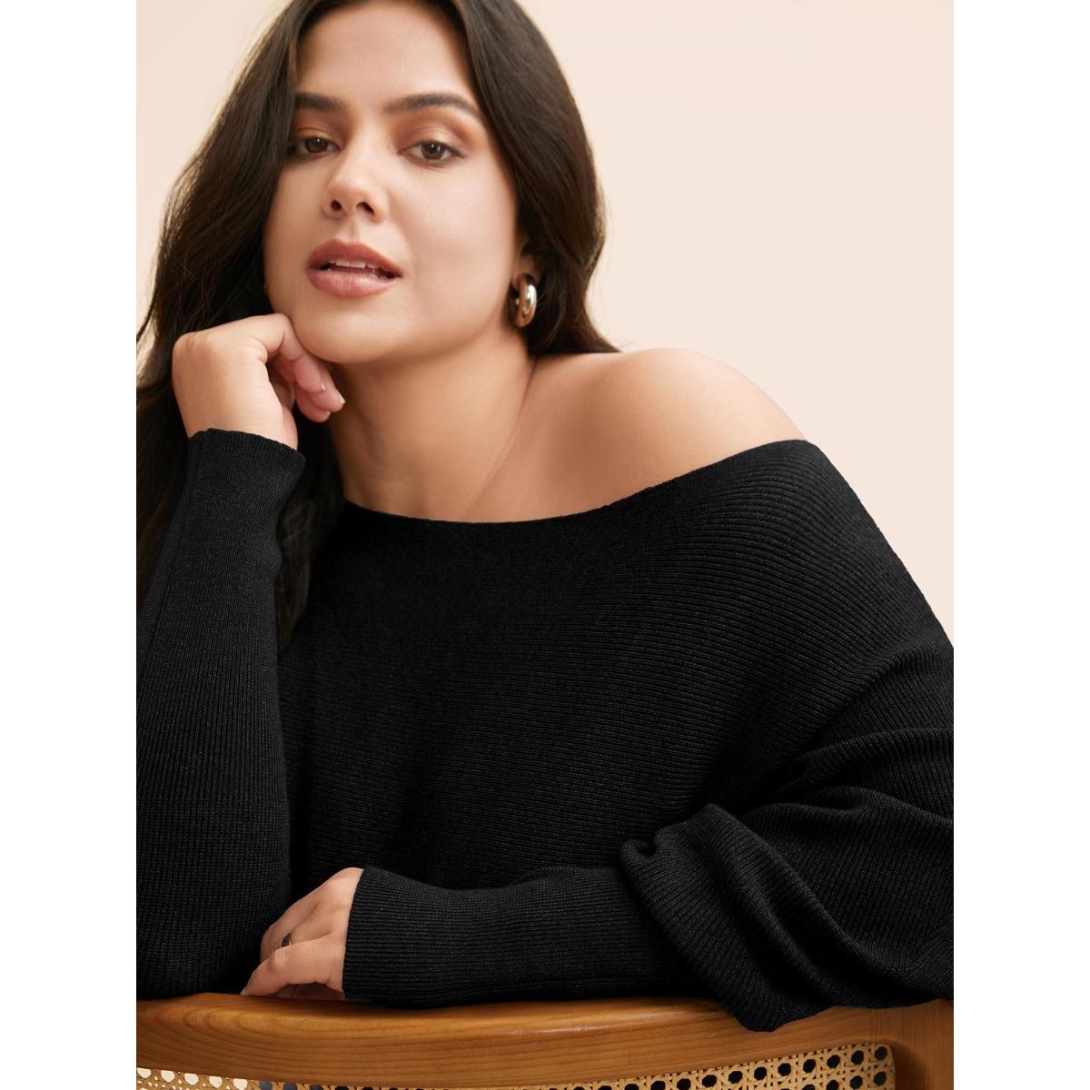 Plus Size Supersoft Dolman Sleeve Pullover Indigo Women Casual Loose Long Sleeve Boat Neck Everyday Pullovers BloomChic 10/M Product Image