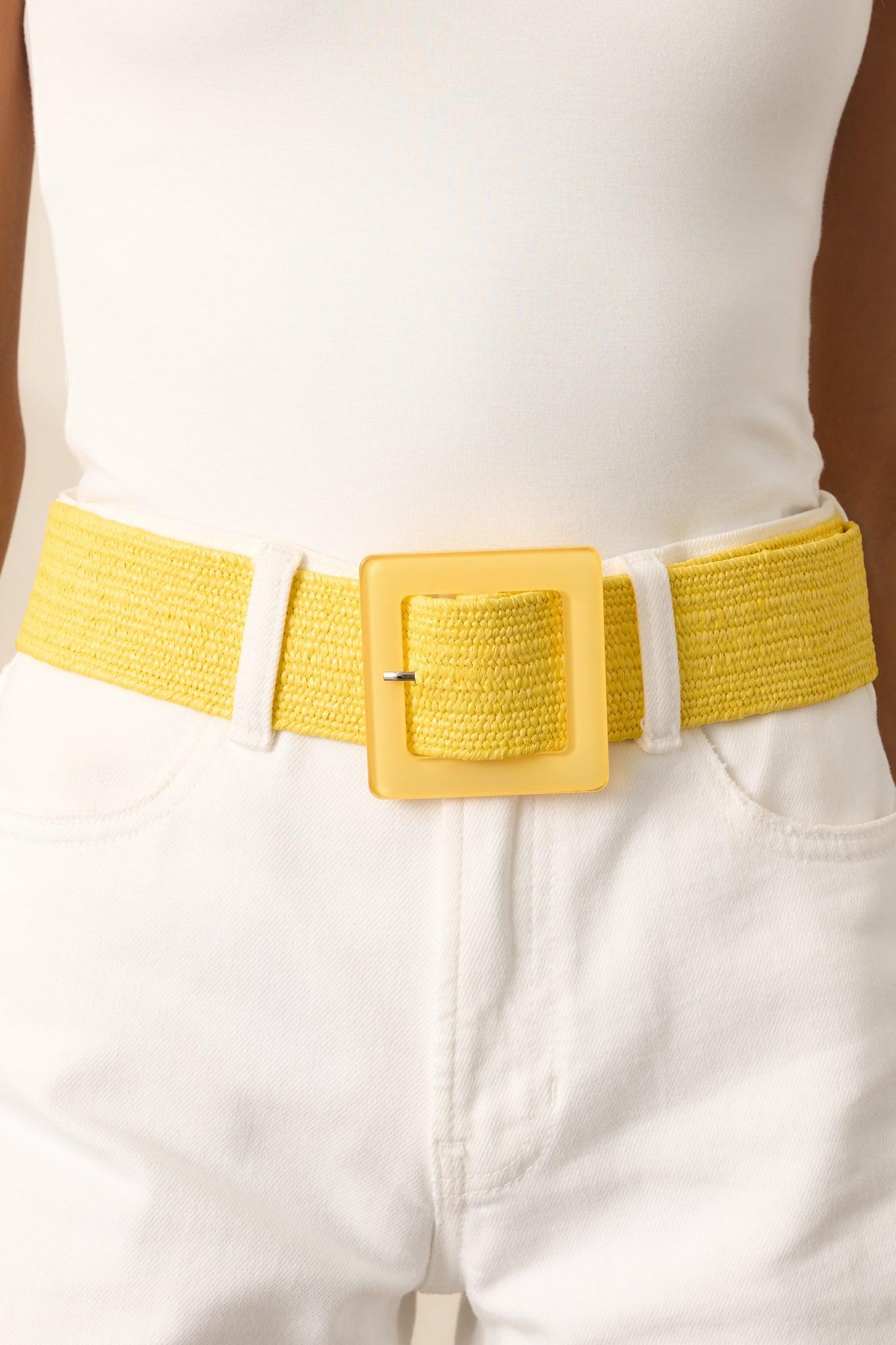 Everything Falls Into Place Yellow Woven Straw Belt Product Image