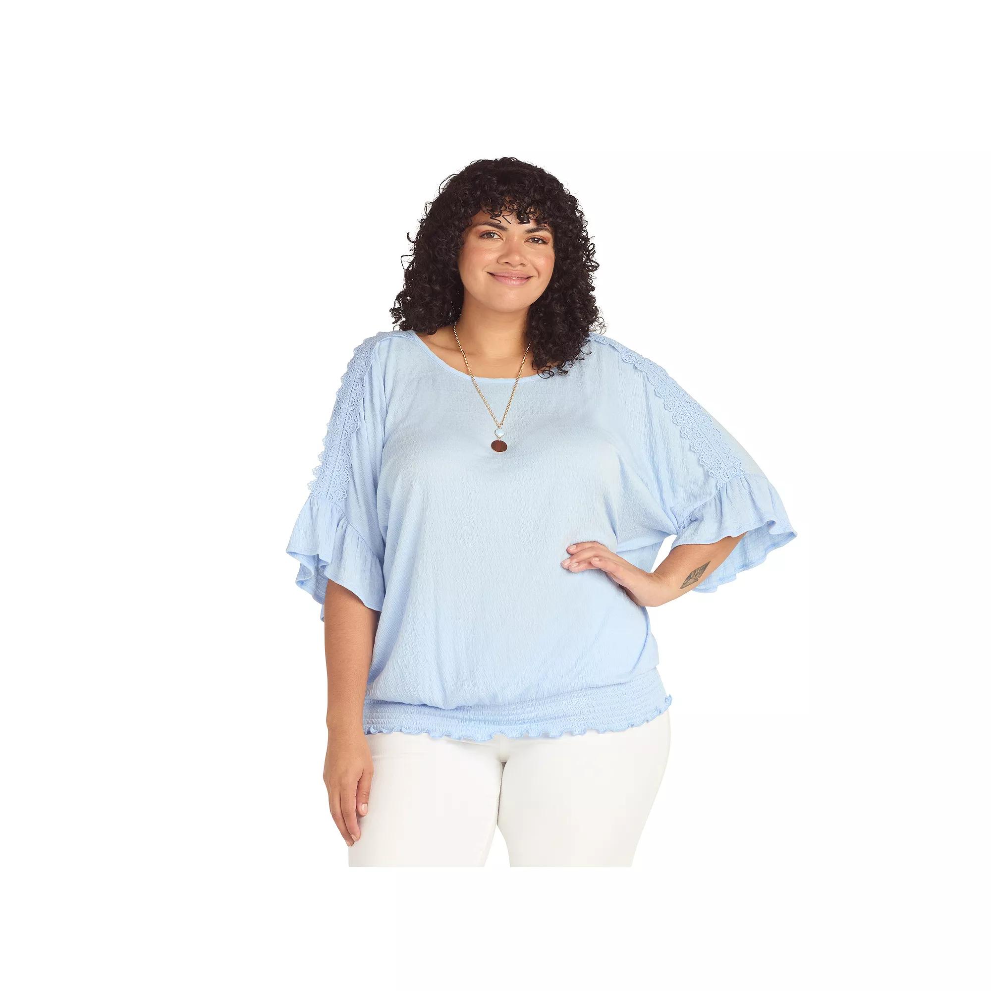Plus Size AB Studio Dolman Sleeve Top with Necklace, Womens Product Image
