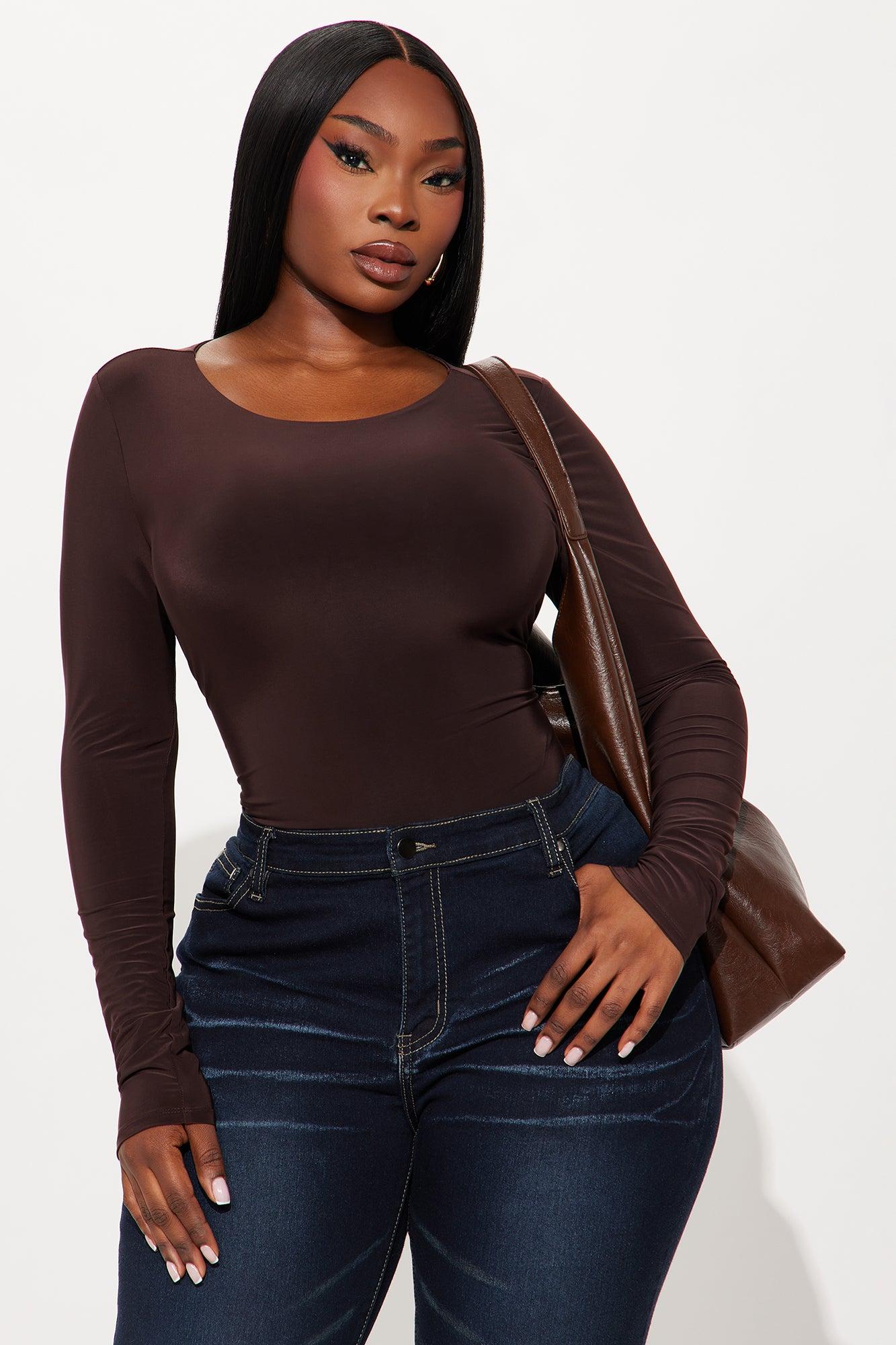 Breezy Double Lined Long Sleeve Bodysuit - Chocolate Female Product Image
