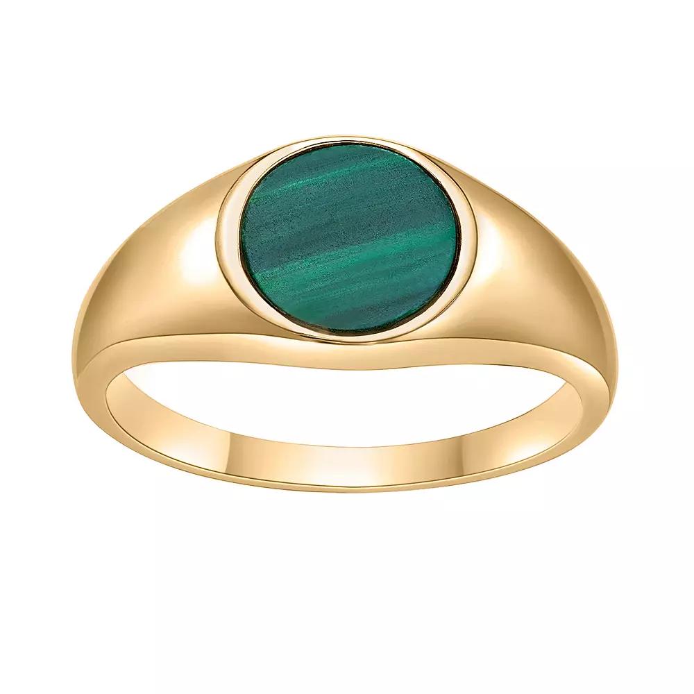Gemminded 18k Gold over Sterling Silver Malachite Signet Ring, Women's, Size: 6, Gold Tone Product Image
