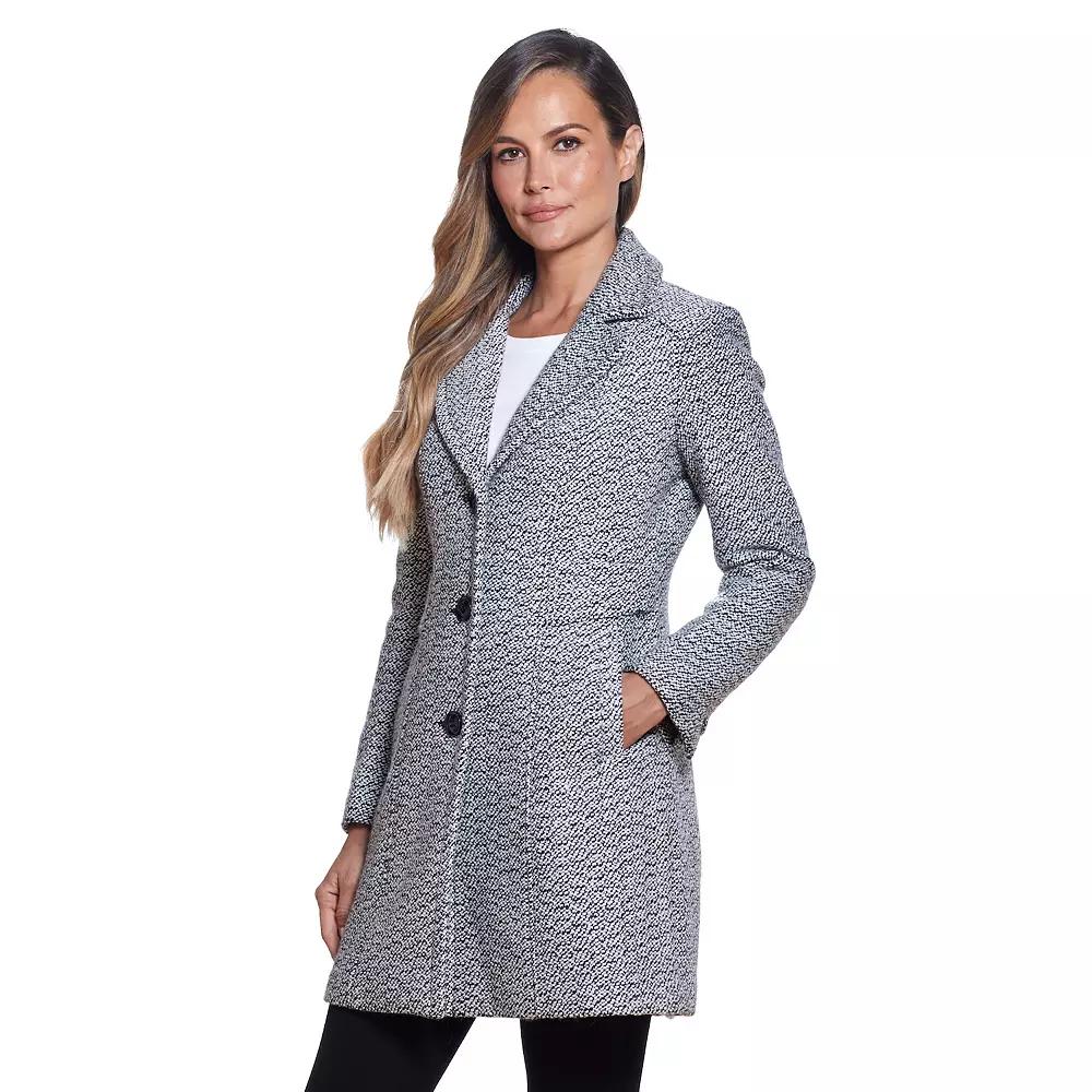 Women's Gallery Wool-Blend Walker Coat, Size: Medium, Black White Product Image