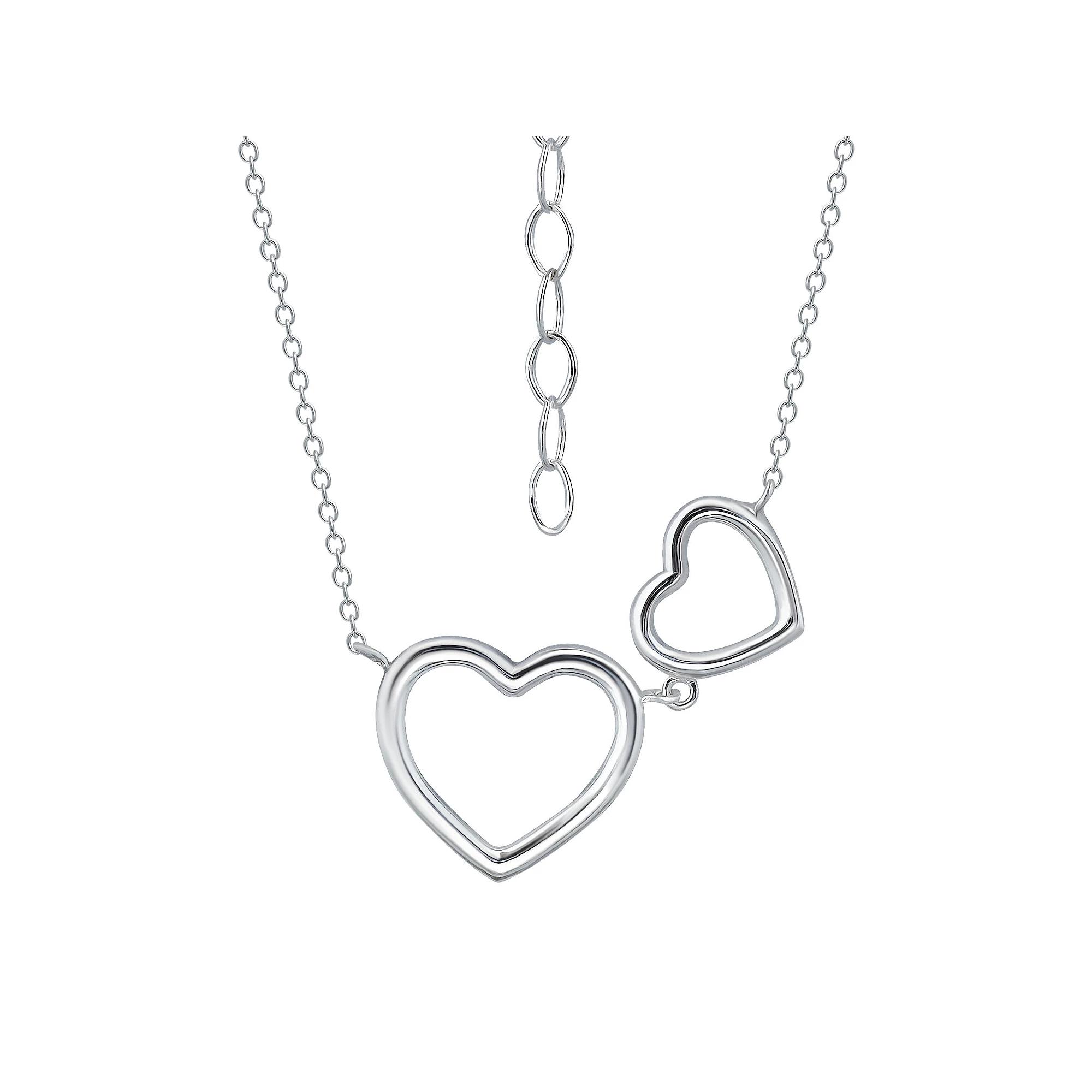 Aleure Precioso Sterling Silver Double Open Heart Frontal Necklace, Women's, Size: 18", Two Tone Product Image