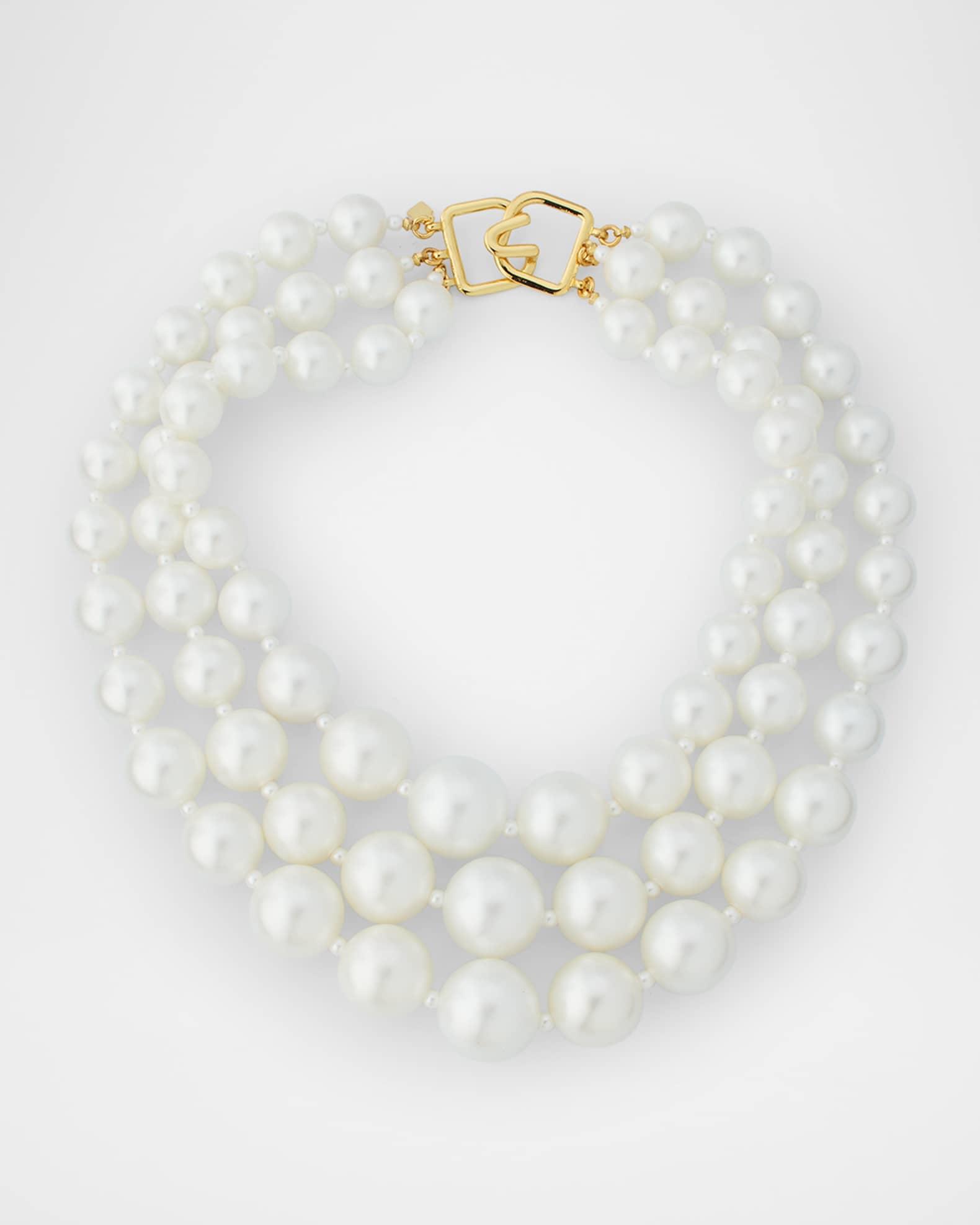Womens Goldtone & Faux Pearls Triple-Layered Necklace Product Image