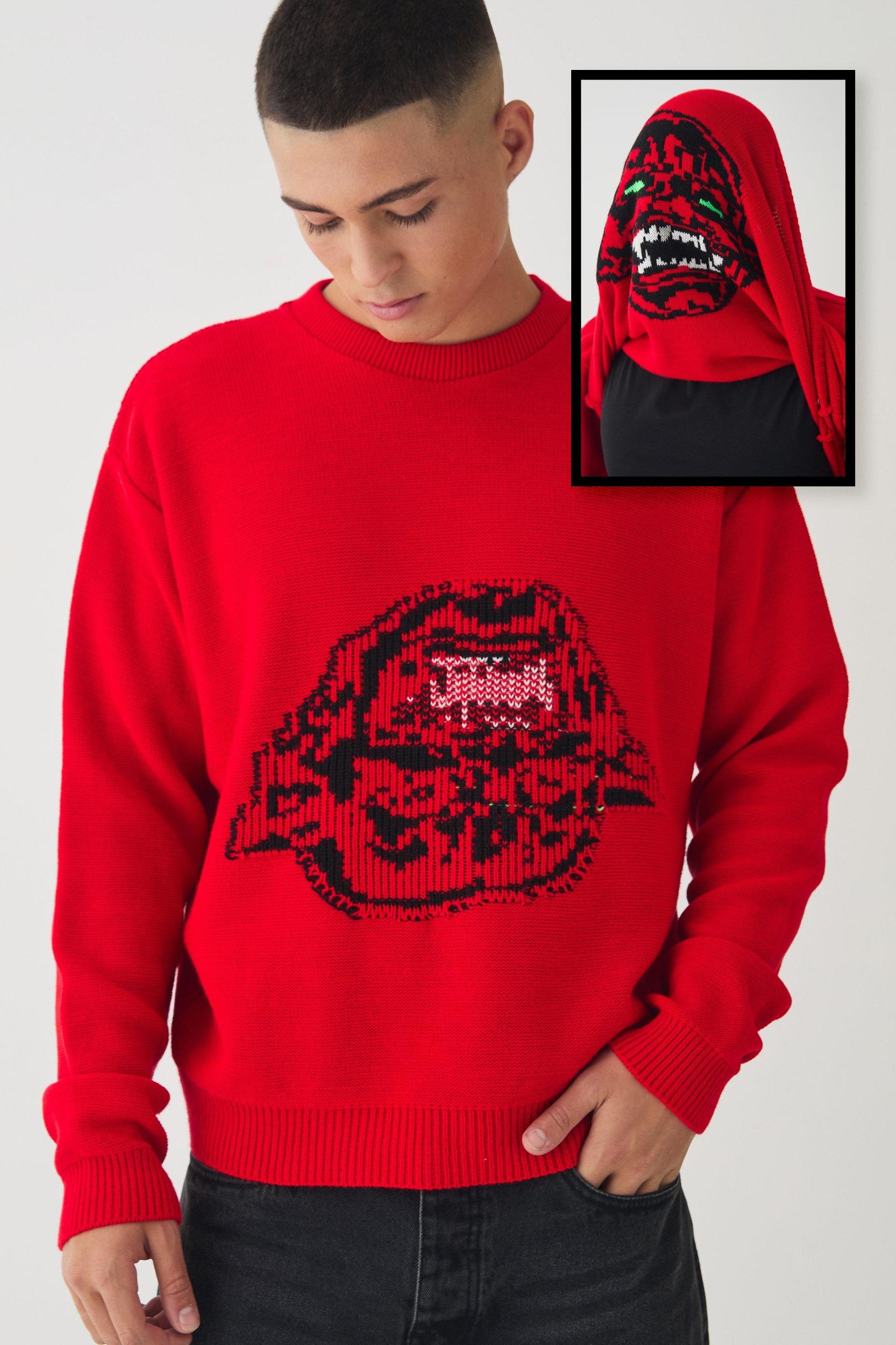 Oversized Reverse Knit Halloween Sweater | boohooMAN USA Product Image