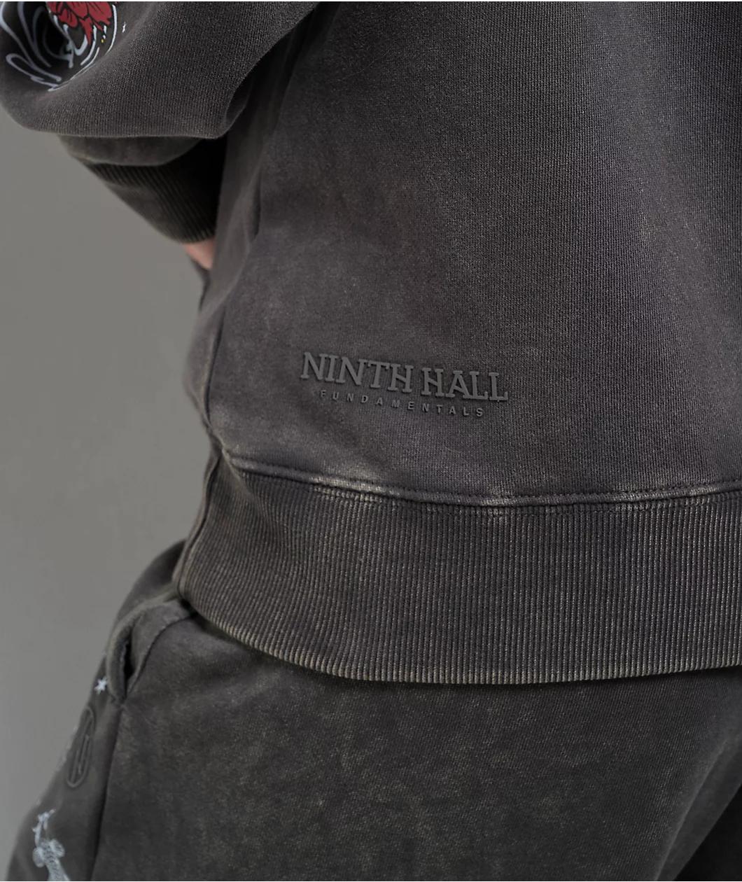 Ninth Hall Fundamentals Rosso Black Mineral Wash Hoodie Product Image