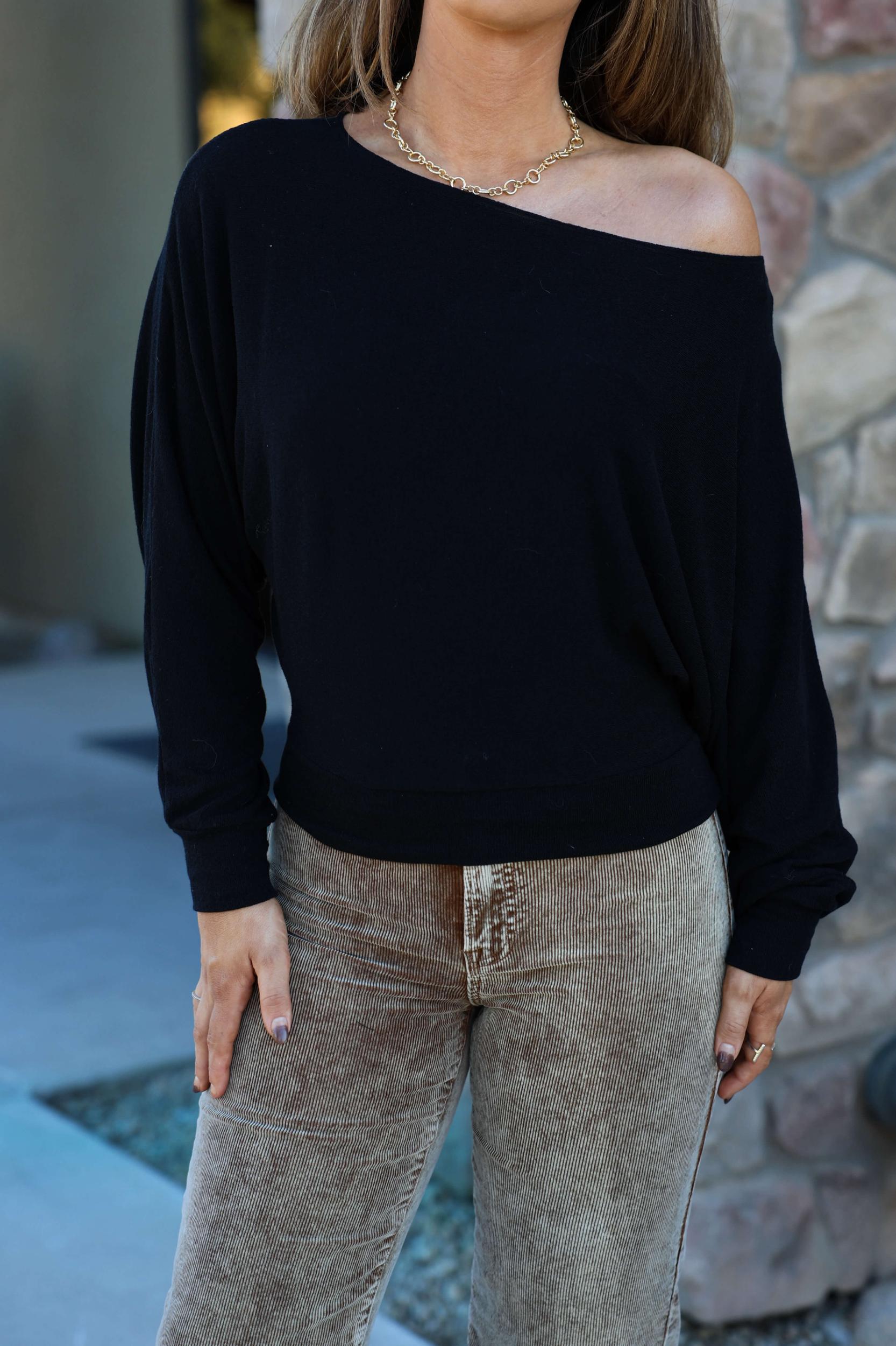 Black Off The Shoulder Crepe Top Product Image