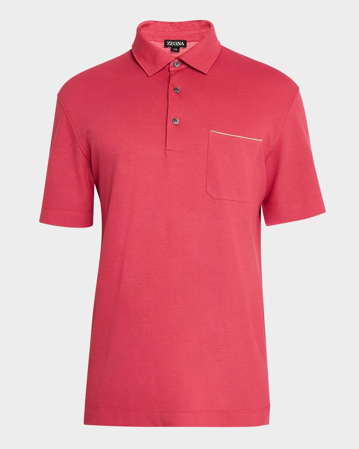 Mens Pique Polo Shirt with Leather-Trim Pocket Product Image