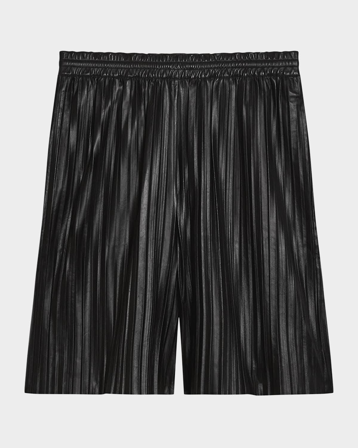 Men's Pleated Leather Pull-On Shorts Product Image
