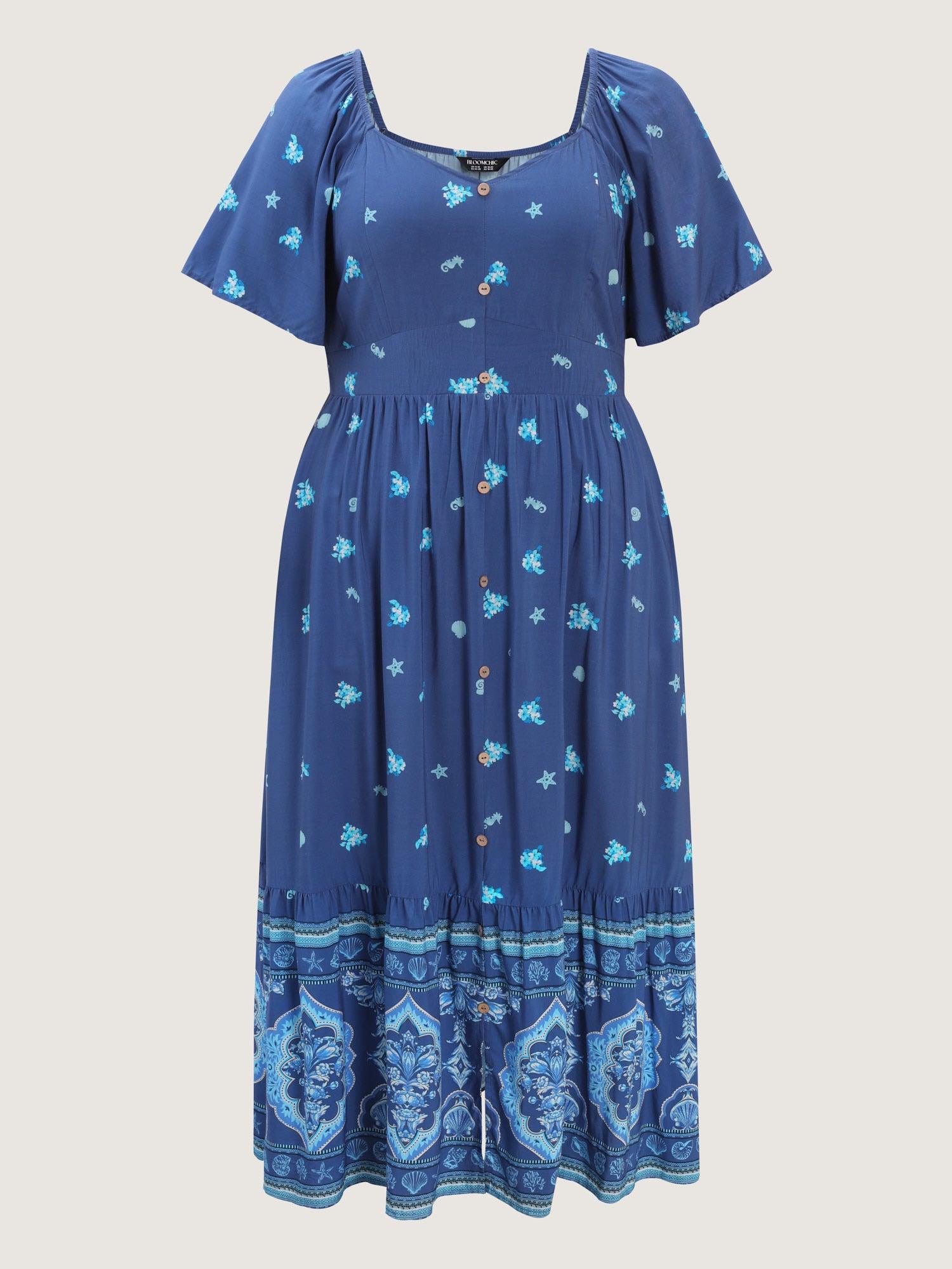 Floral Marine Print Pockets Button Maxi Dress Female Product Image