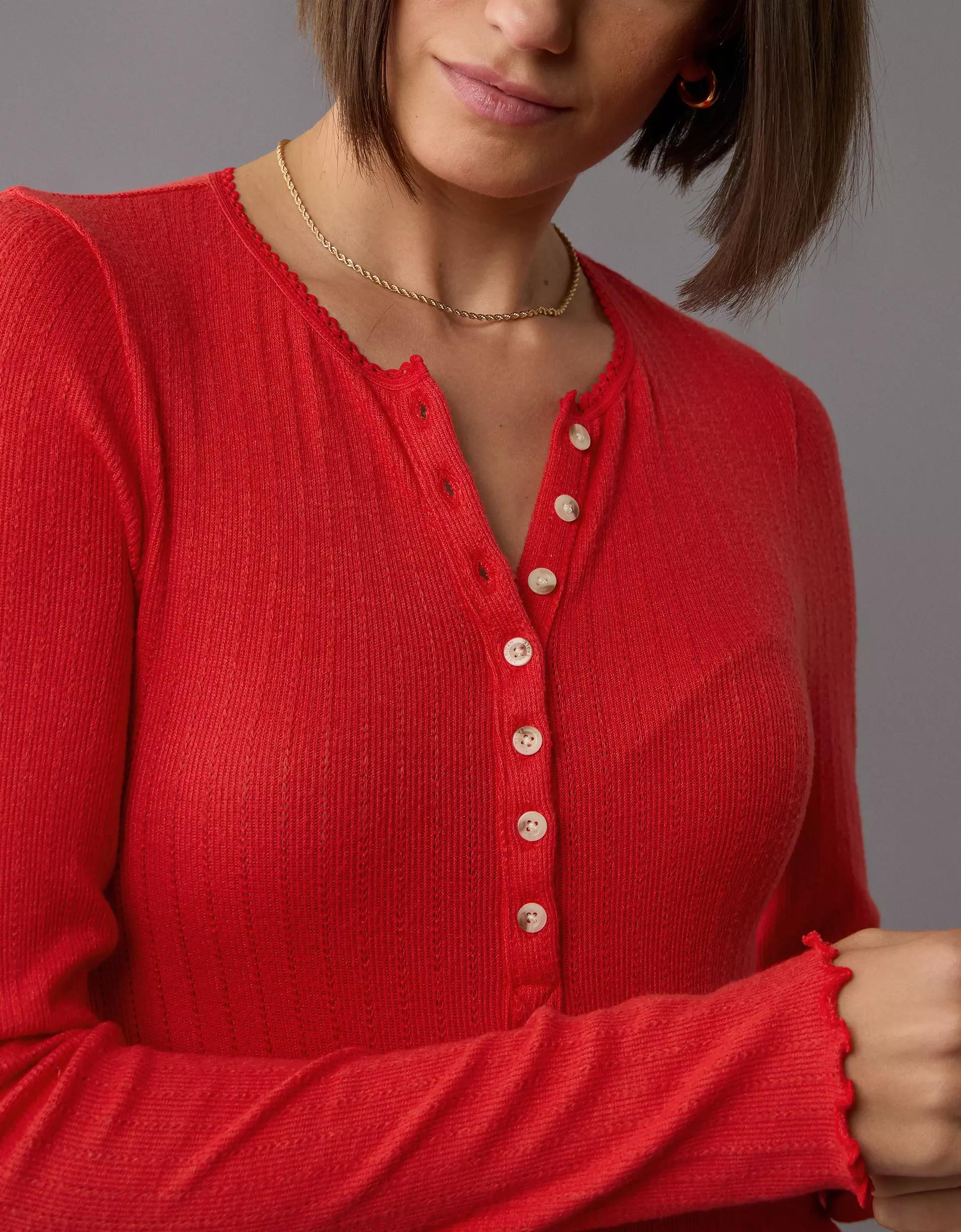 AE Long-Sleeve Lettuce Edge Lounge Romper Product Image