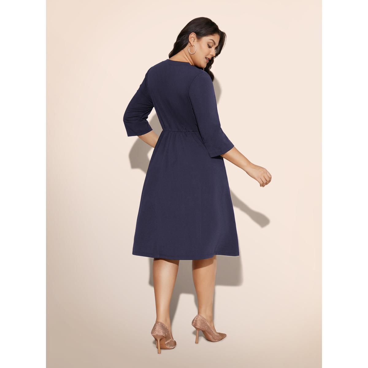 Plus Size Heart Neckline Patchwork Sequin Button Detail Dress DarkBlue Women Party&Cocktail Texture Party Curvy Bloomchic 12/L Product Image