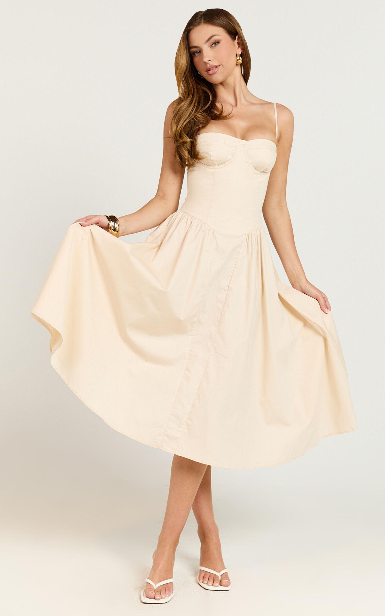 April Midi Dress - Sweetheart Wide Pleated Dress in Cream Product Image
