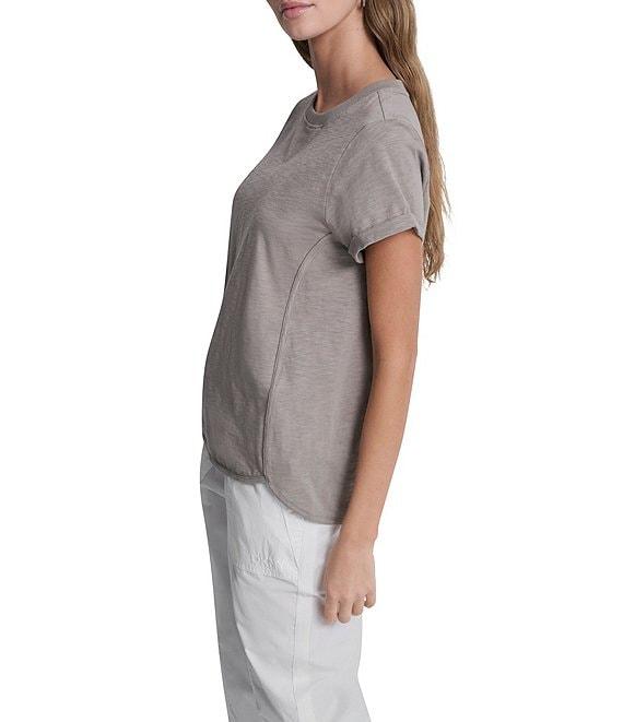 DKNY Sport by Donna Karan Cotton Slub Jersey Stripe Crew Neck Short Rolled Cuff Tee Product Image