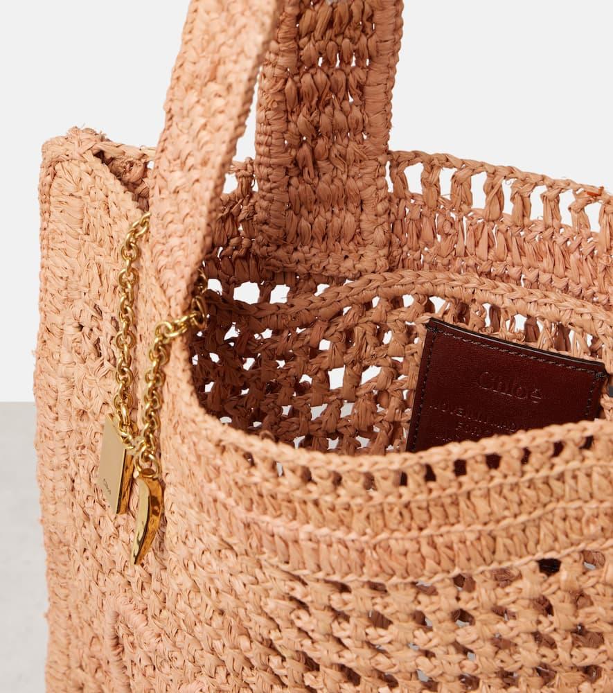 CHLOÉ Summer Banana Embellished Crocheted Embroidered Faux Raffia Tote In Beige Product Image
