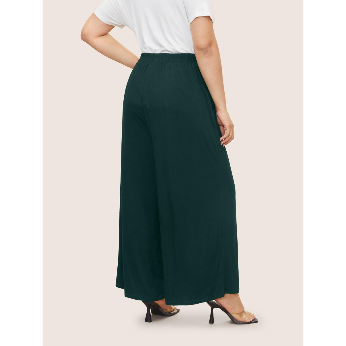 Plus Size Supersoft Essentials Button Detail Wide Leg Pants Women Cyan Elegant Wide Leg High Rise Everyday Pants BloomChic 10/M Product Image
