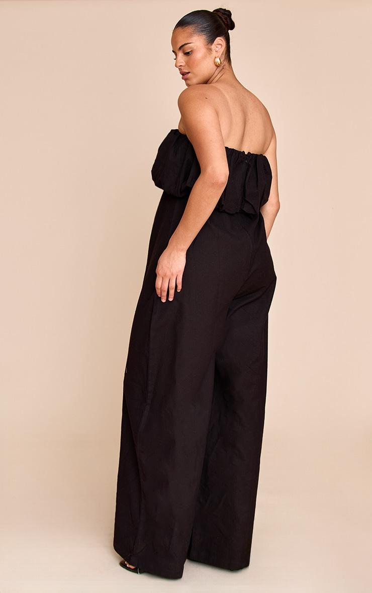Plus Black Textured Puffball Bandeau Straight Leg Jumpsuit Product Image