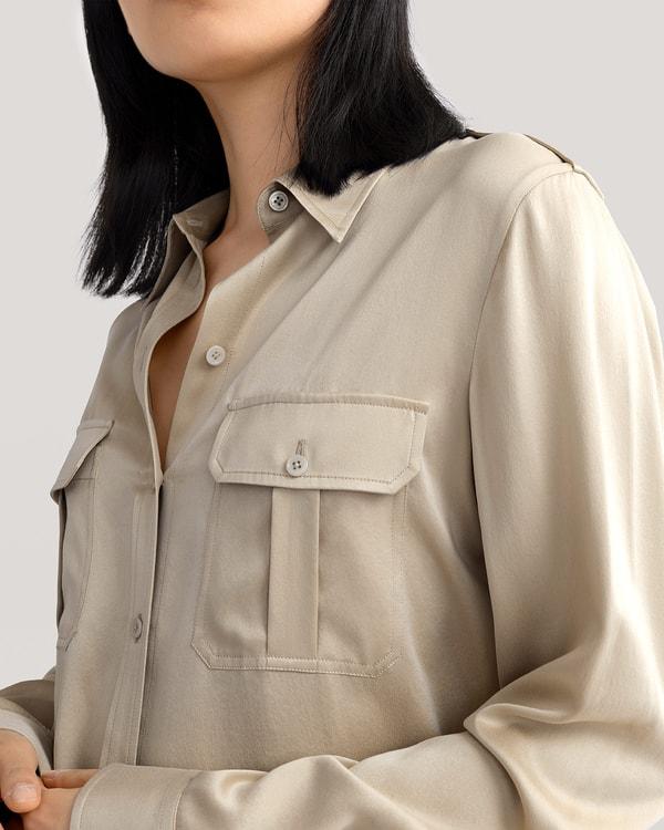 LILYSILK Women's 22MM Sandwashed Silk Safari Shirt With Epaulets Safari Green XXL Product Image