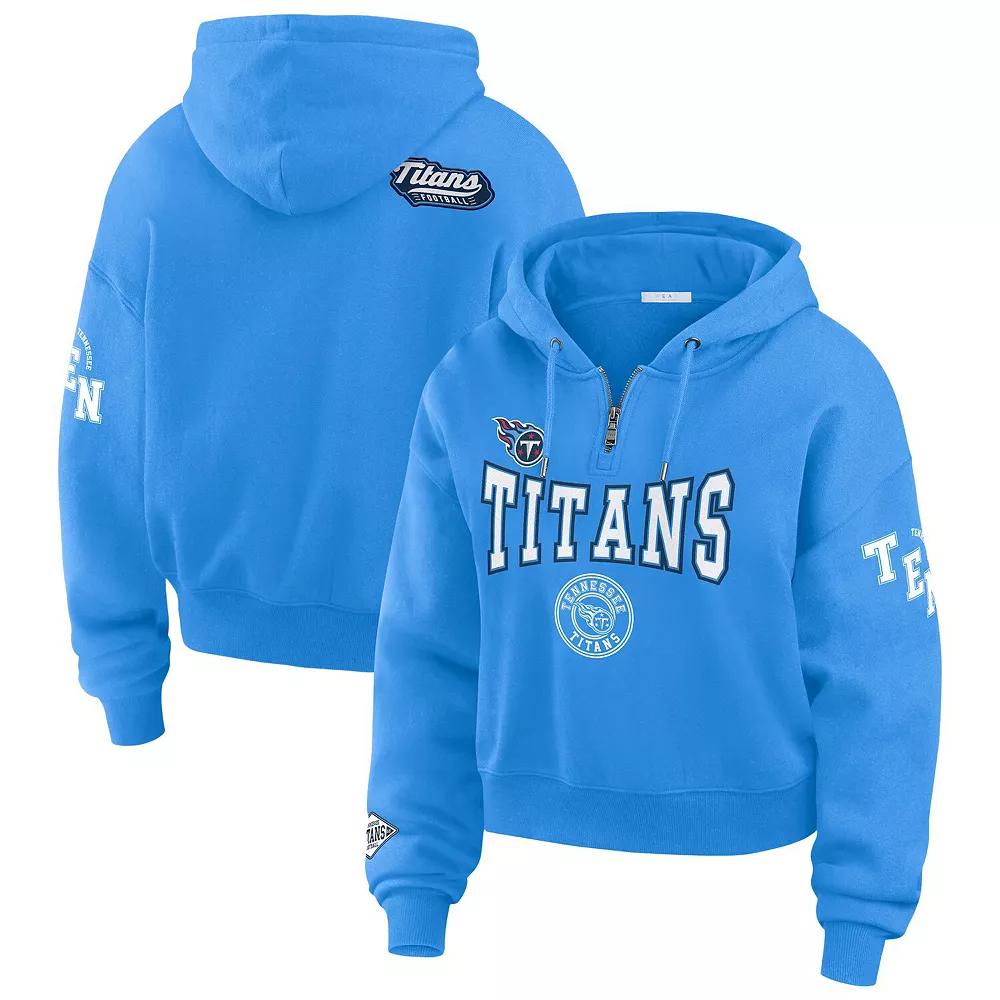 Women's WEAR by Erin Andrews Light Blue Tennessee Titans Patch Quarter-Zip Pullover Hoodie, Size: 2XL Product Image