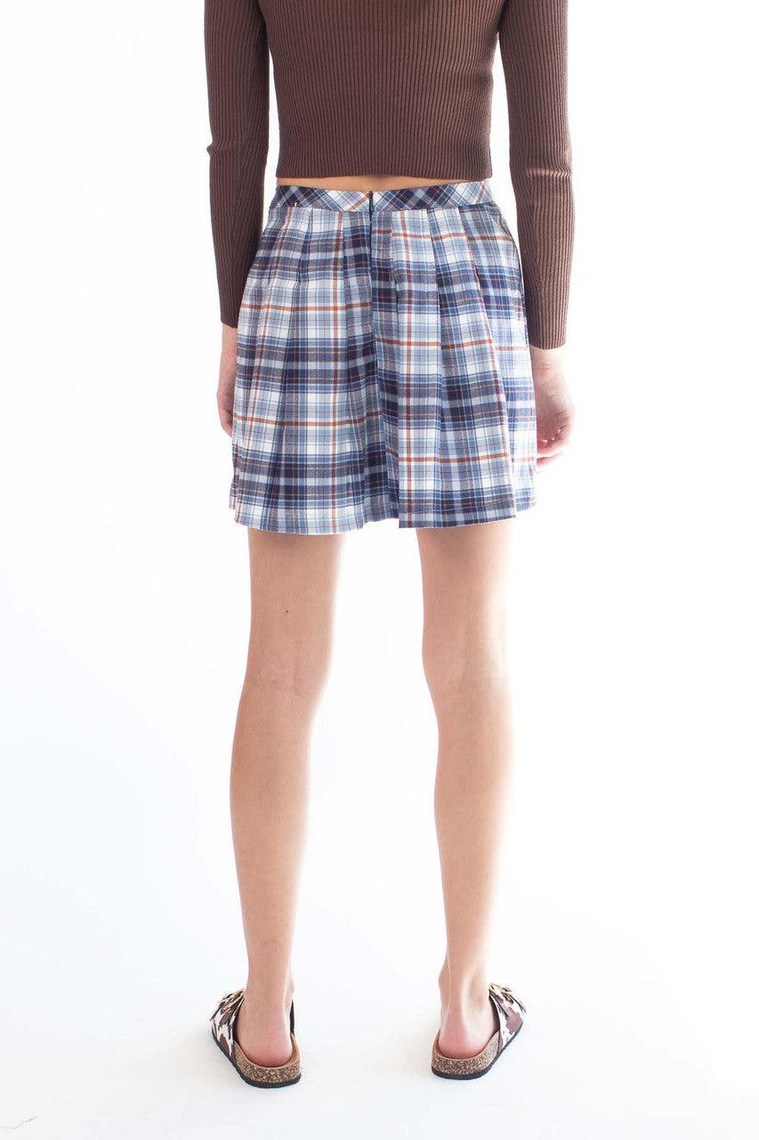 Blue Plaid Buckle Mini Skirt Product Image