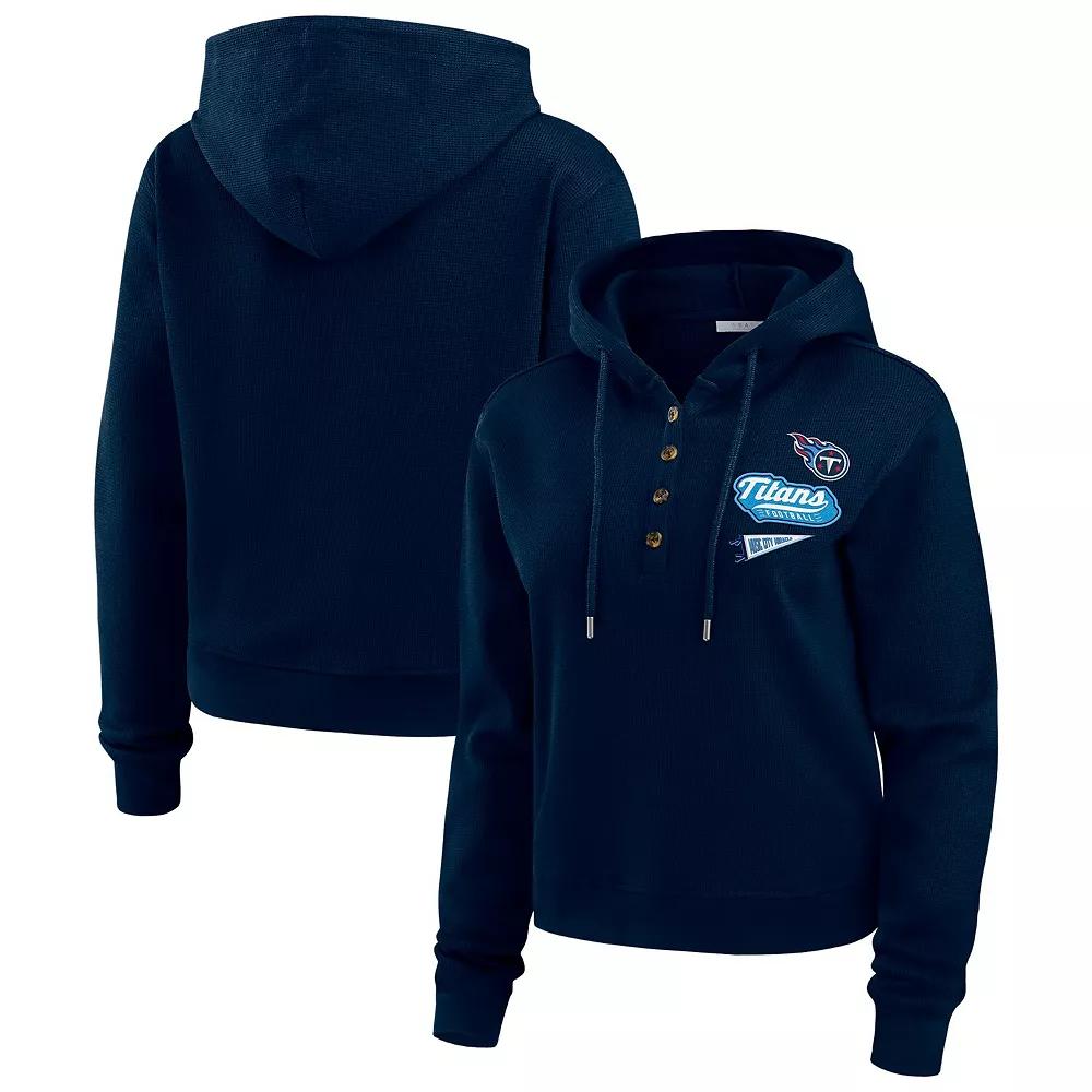 Women's WEAR by Erin Andrews  Navy Tennessee Titans Plus Size Waffle Hoodie Pullover Top, Size: 3XL, Blue Product Image