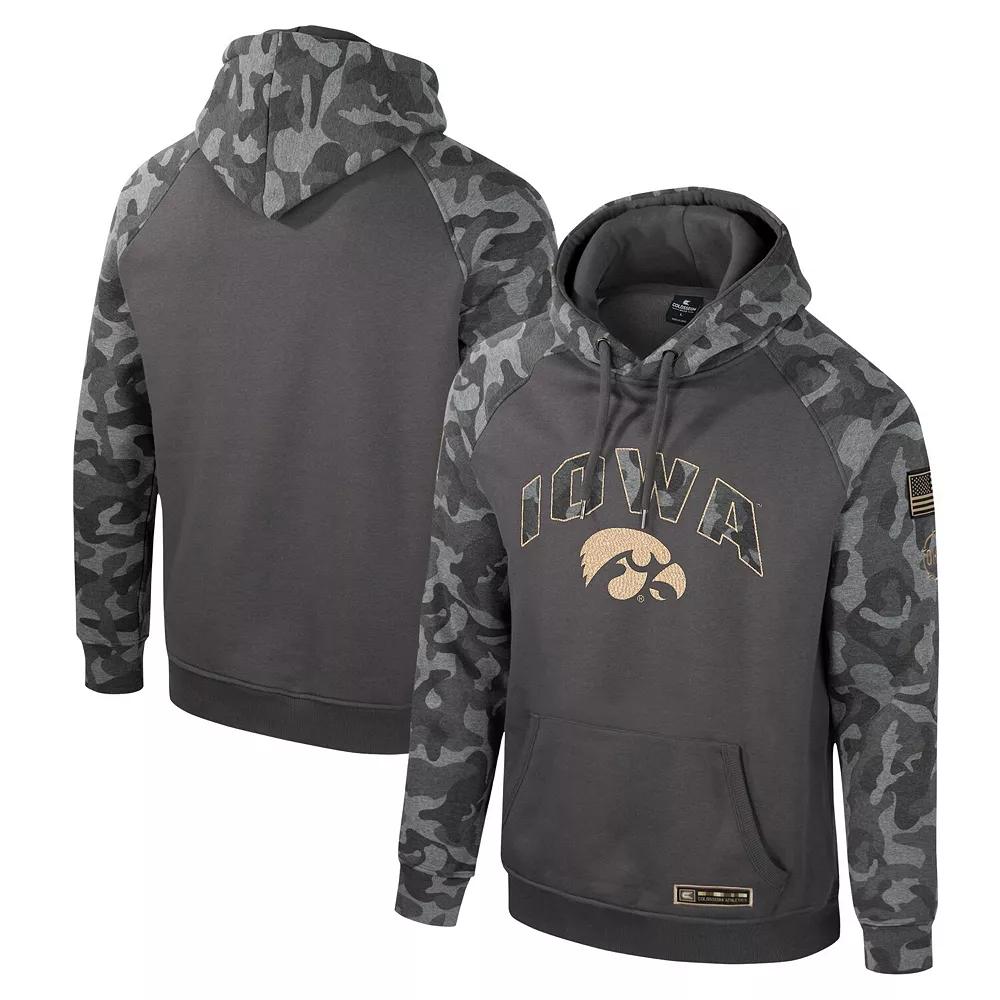 Men's Colosseum Charcoal Iowa Hawkeyes OHT Military Appreciation Camo Raglan Pullover Hoodie,  Product Image