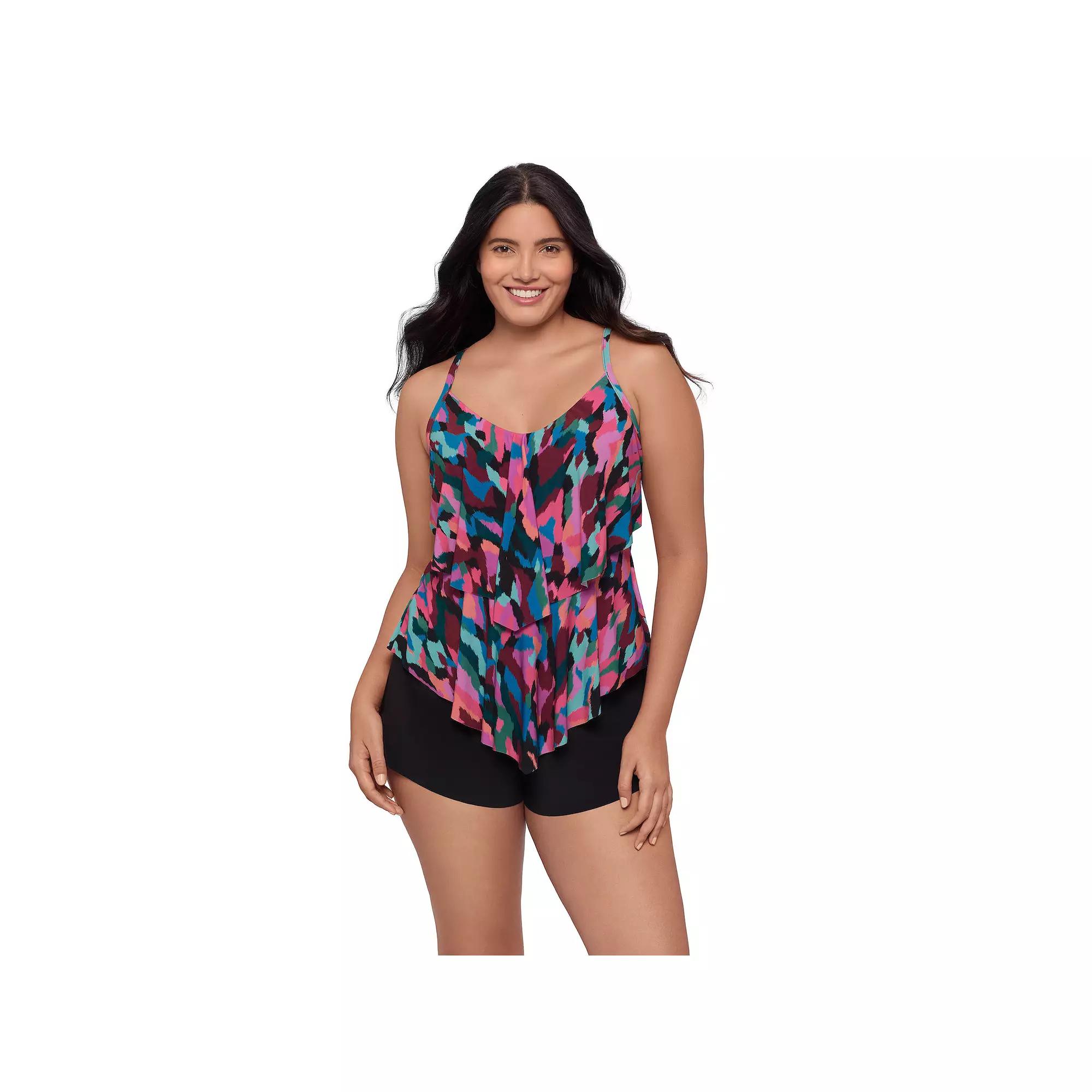 Women's Trimshaper Collage Patch Ronnie Tankini Swim Top, Size: 10 Product Image