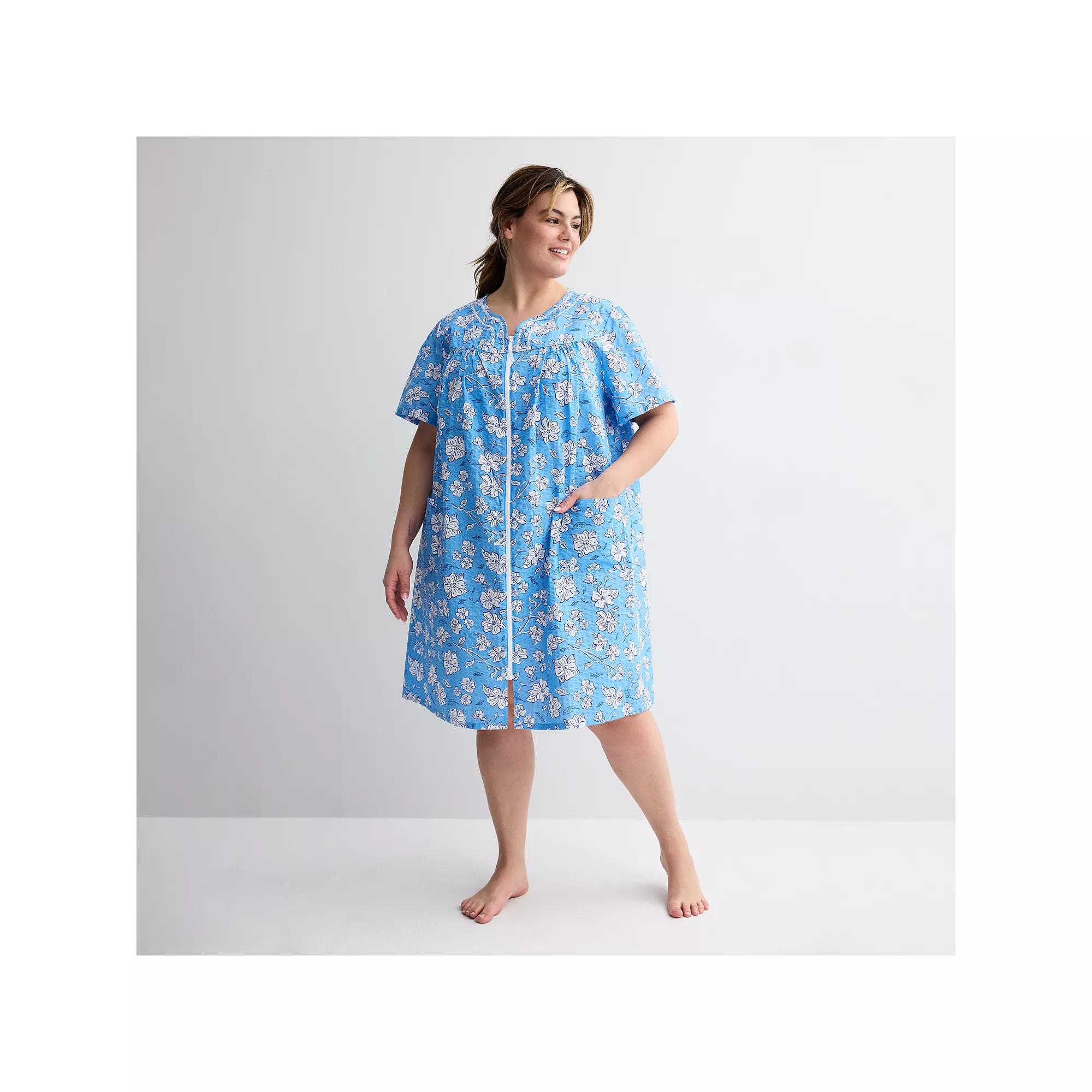 Plus Size Croft & Barrow® Woven Zip Short Robe, Women's, Size: 2XL, Little Floral Product Image