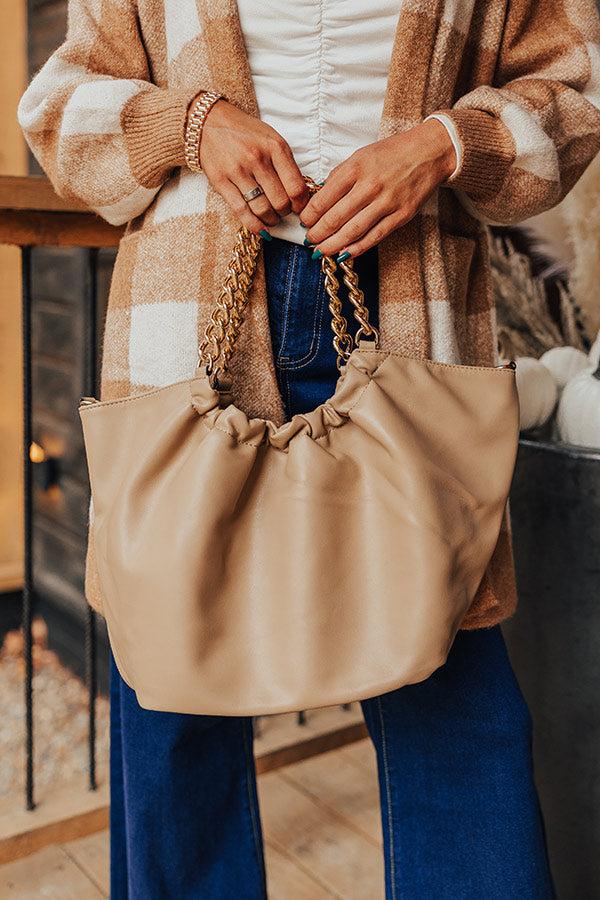 The Preston Faux Leather Tote In Beige Product Image