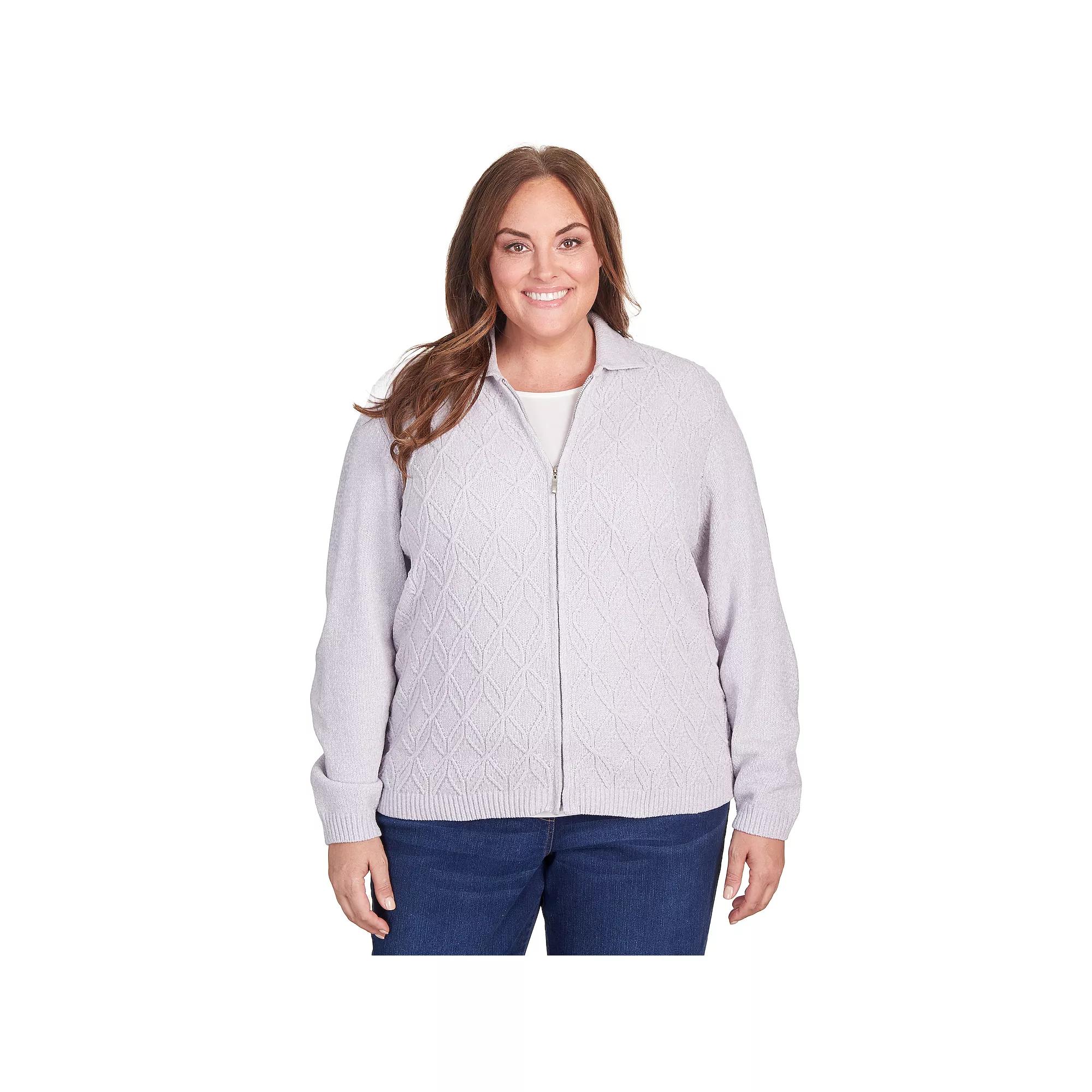 Plus Size Alfred Dunner Classic Zip-Up Cardigan, Women's, Size: 1XL, Gray Product Image