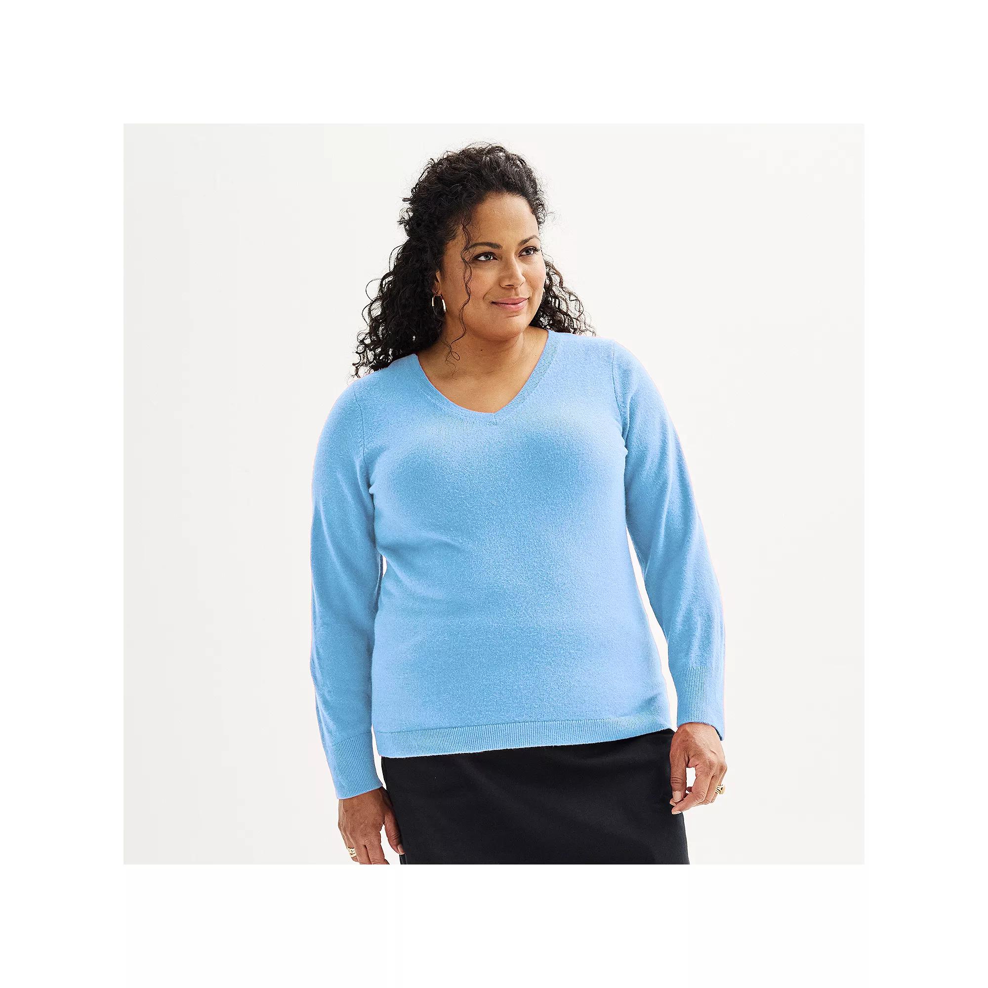 Plus Size Croft & Barrow® Extra Soft V-Neck Sweater, Women's, Size: 2XL, Ivory Product Image