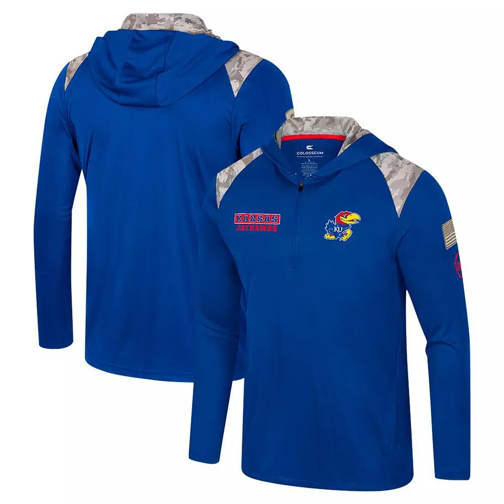 Men's Colosseum Royal Kansas Jayhawks OHT Military Appreciation Quarter-Zip Hoodie Jacket,  Product Image