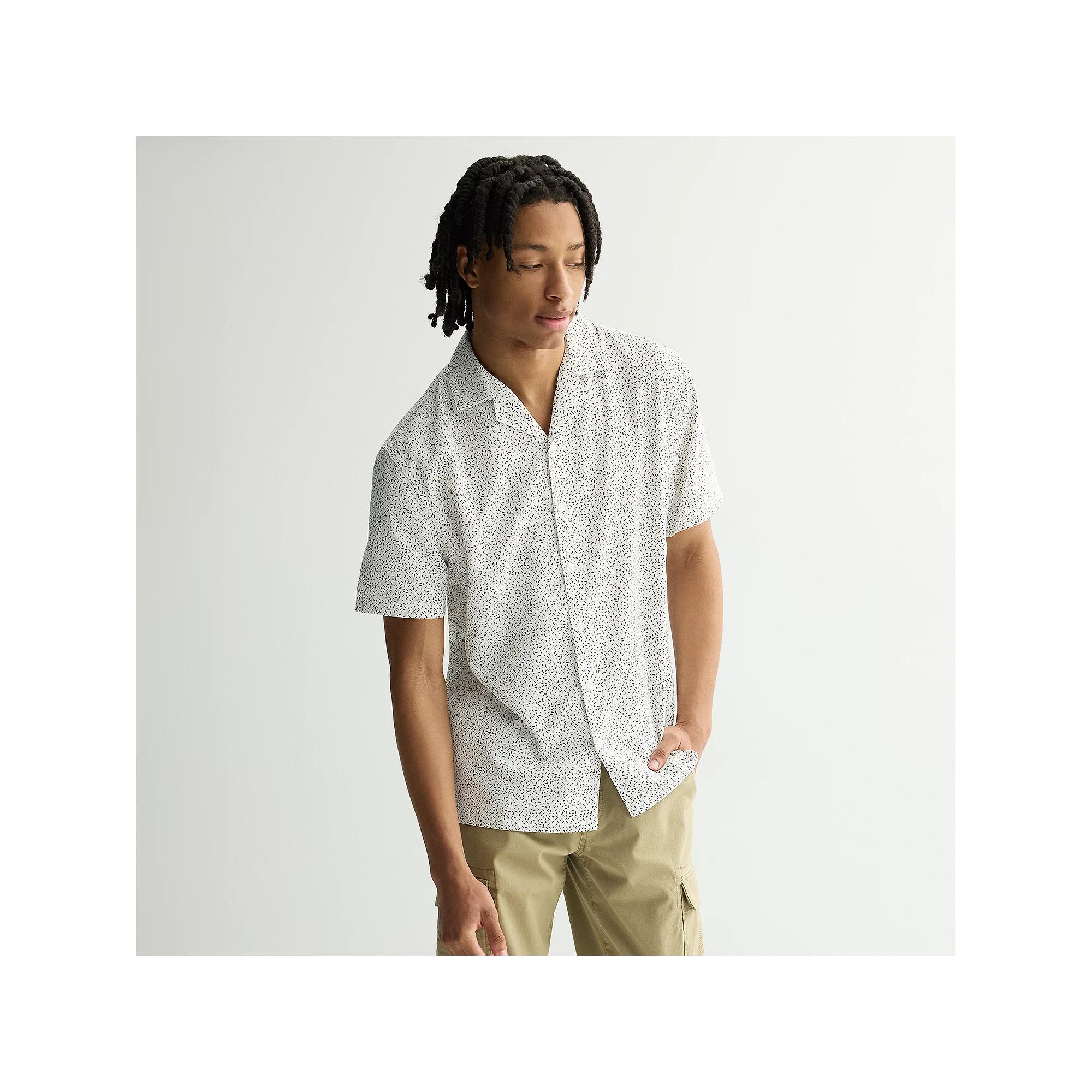Men's Birch x Black Woven Camp Shirt, Size: Medium, Marshmallow Product Image