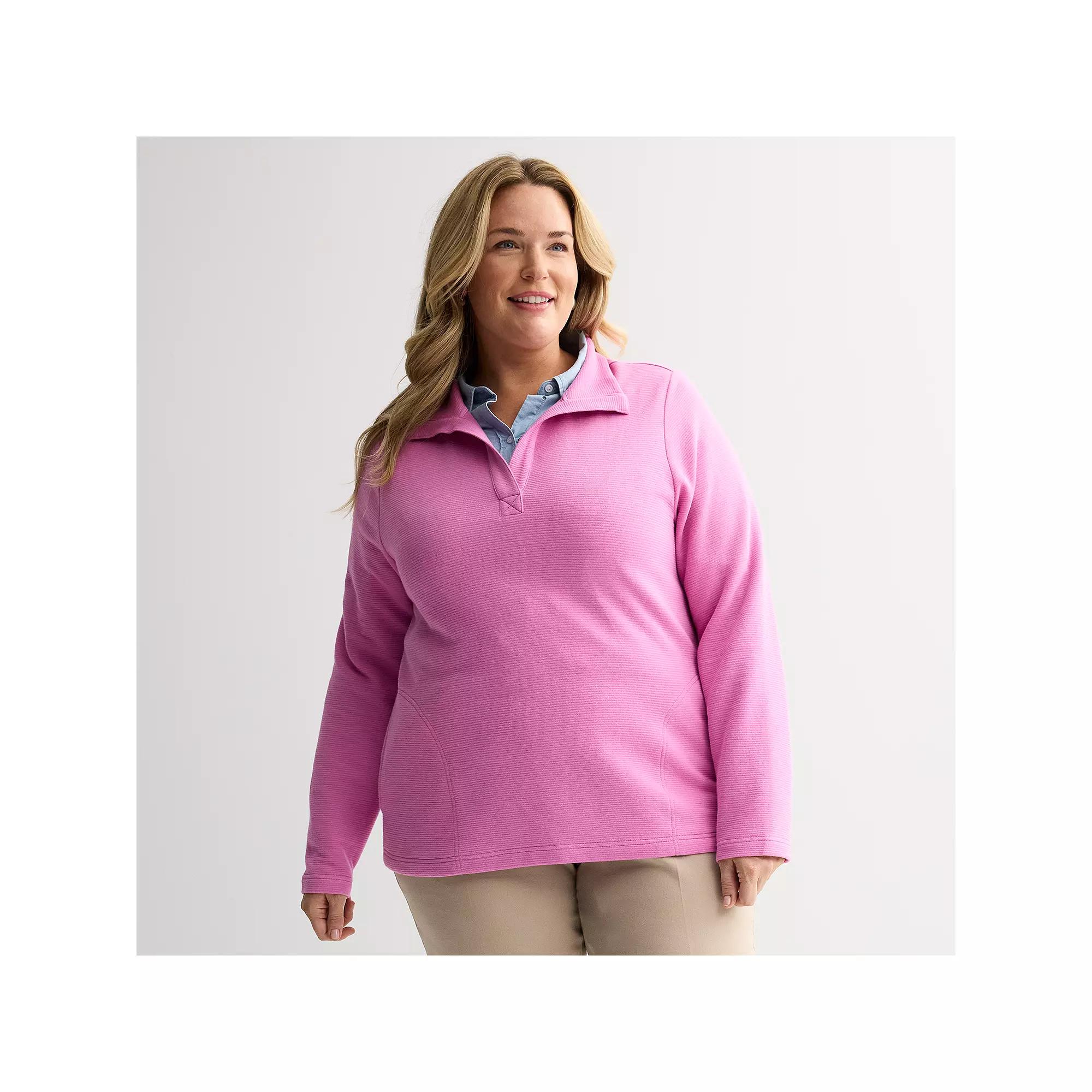 Plus Size Croft & Barrow® Open Collar Pullover, Women's, Size: 5XL, Bubblegum Taffy Product Image