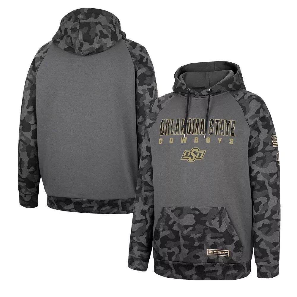 Men's Colosseum Charcoal Oklahoma State Cowboys OHT Military Appreciation Camo Stack Raglan Pullover Hoodie,  Product Image