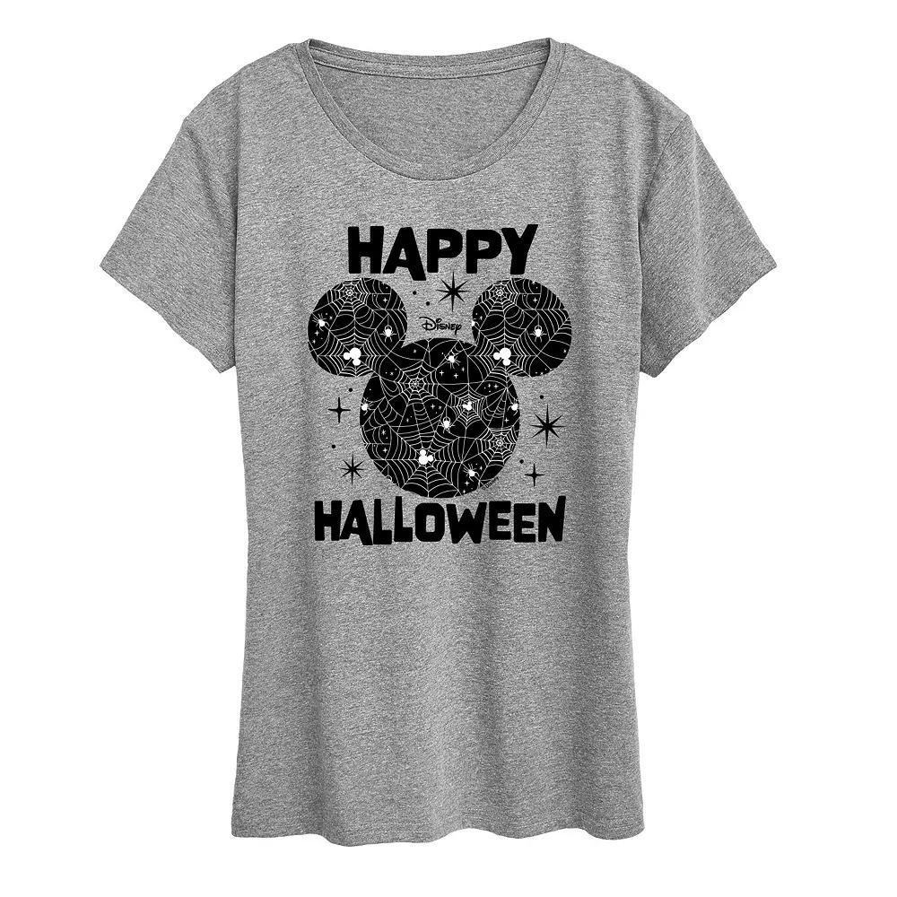 Disney's Mickey Mouse Women's Happy Halloween Spider Web Graphic Tee,  Product Image