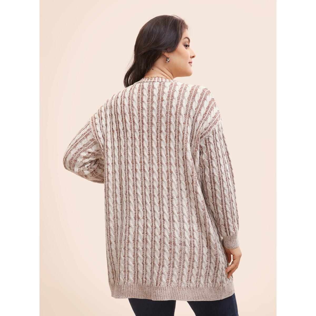 Plus Size Texture Cable Knit Patch Pocket Cardigan Browncoffeecolor Women Casual Loose Long Sleeve Everyday Cardigans BloomChic 30/6X Product Image