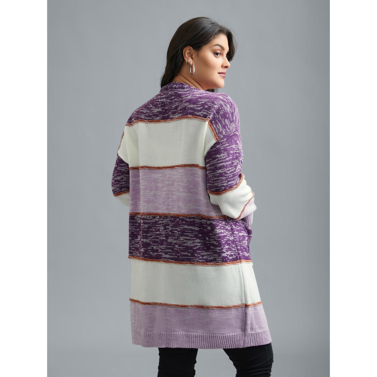 Plus Size Color Block Textured Open-Front Cardigan Deeppurple Women Casual Loose Long Sleeve Everyday Cardigans BloomChic 14-16/1X Product Image