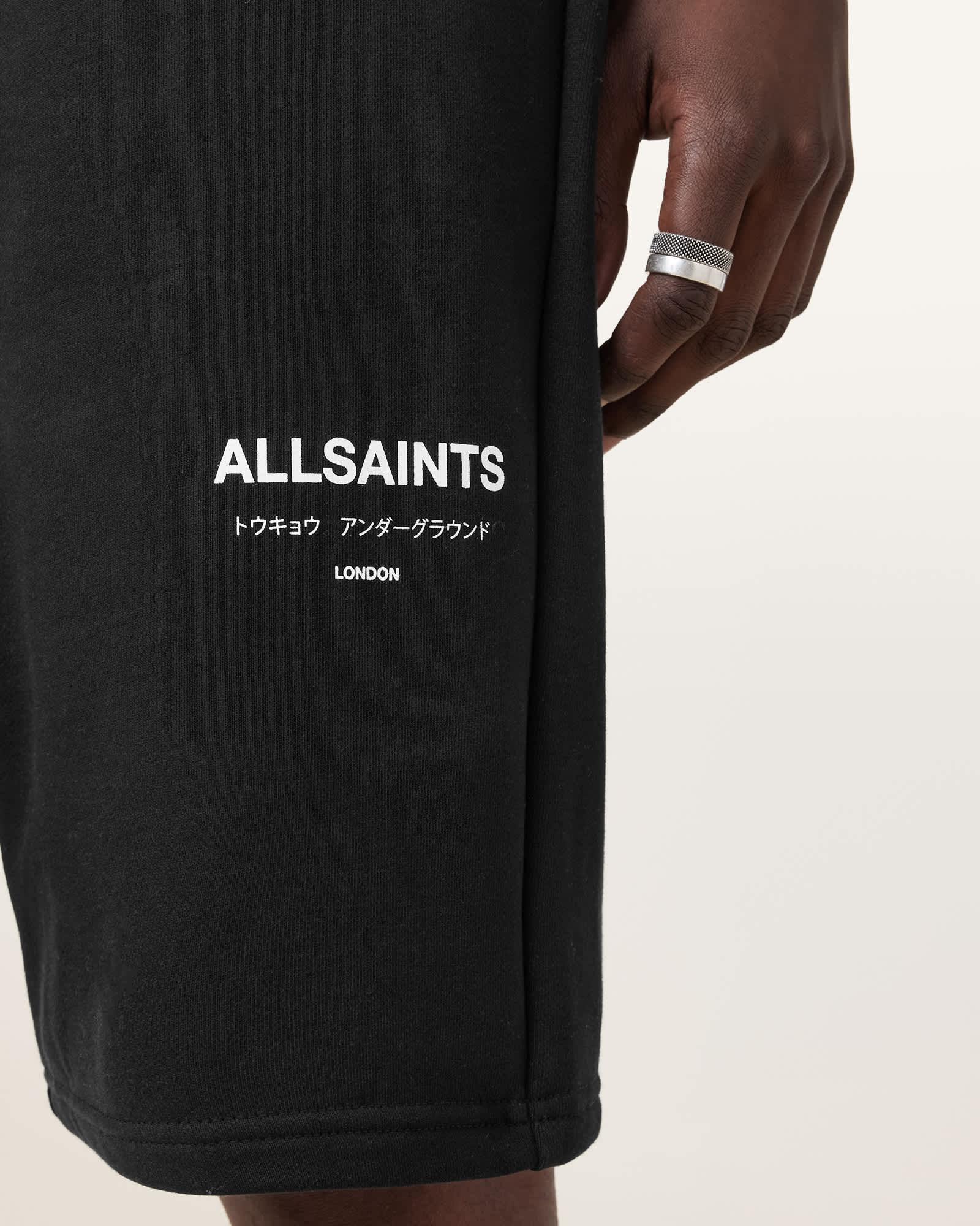 Underground Relaxed Fit Sweat Shorts Jet Black | ALLSAINTS US Product Image