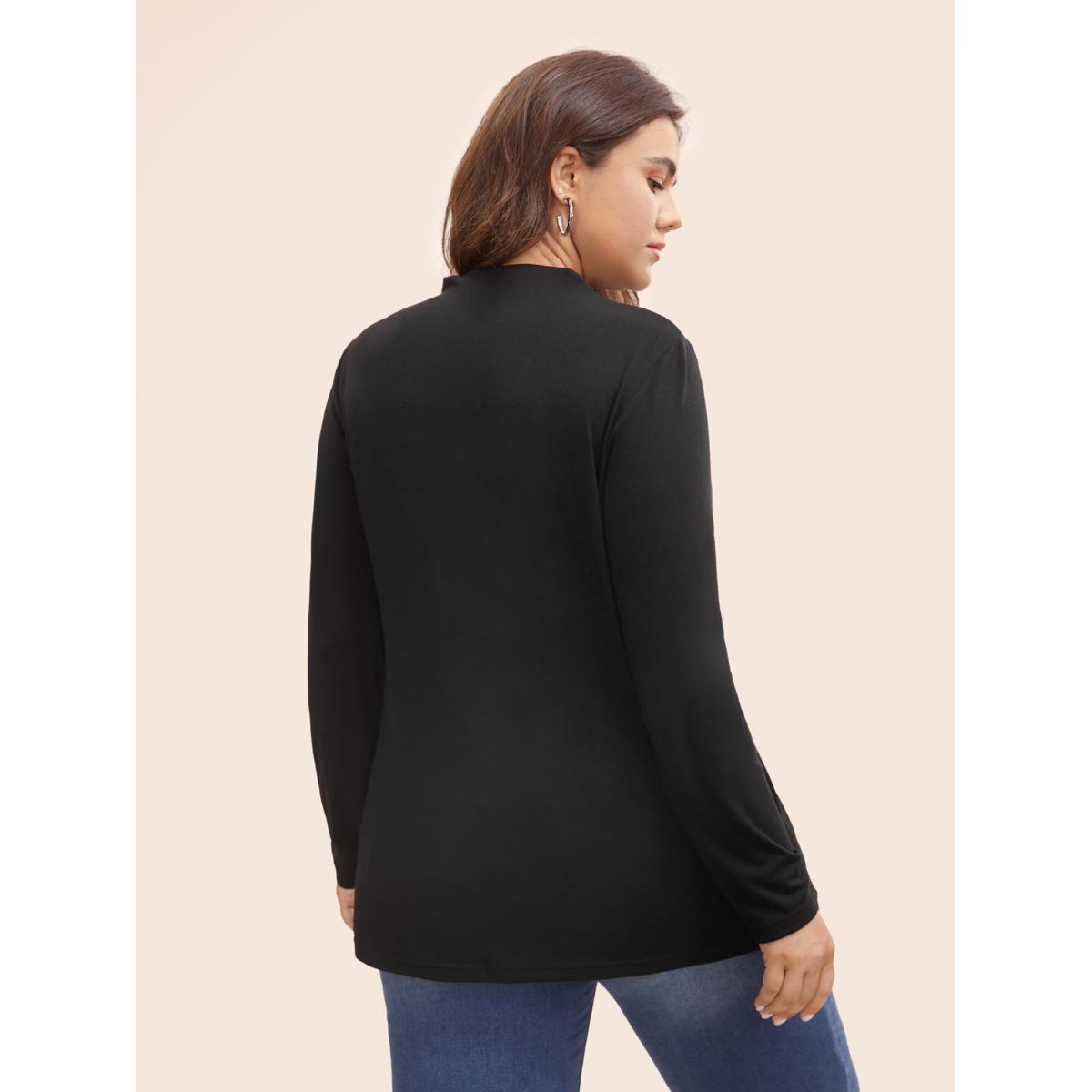 Plus Size Supersoft Essentials Twist Front Split Hem T-shirt Black Women Casual Tie knot Mock Neck Skinny Everyday T-shirts BloomChic 28/5X Product Image