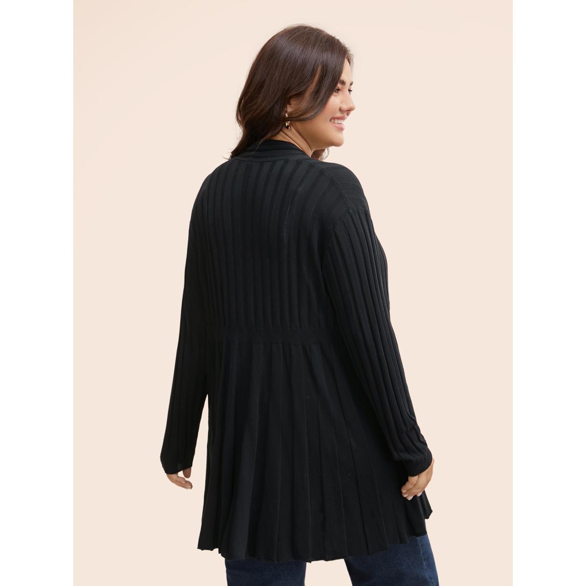 Plus Size Plain Textured Kimono Collar Cardigan Black Women Timeless Loose Long Sleeve Elegant Cardigans BloomChic 18-20/2X Product Image