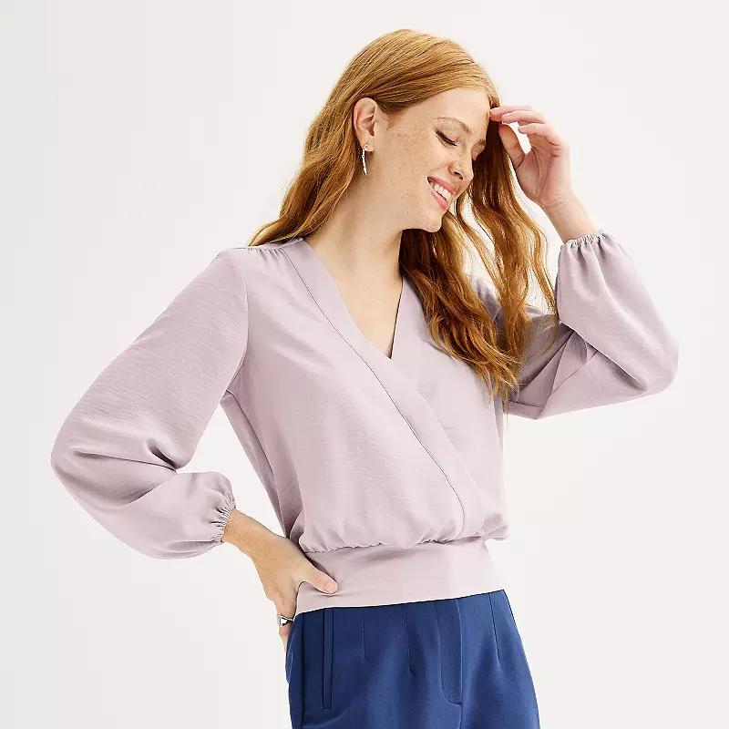 Women's Nine West Long-Sleeve Surplice Blouse, Size: Small, Washed Purple Product Image