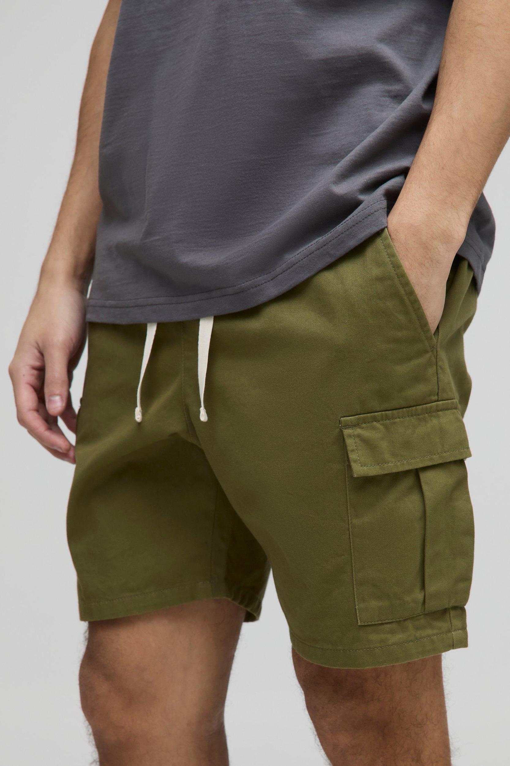 Elasticated Waist Khaki Slim Fit Cargo Shorts | boohooMAN USA Product Image