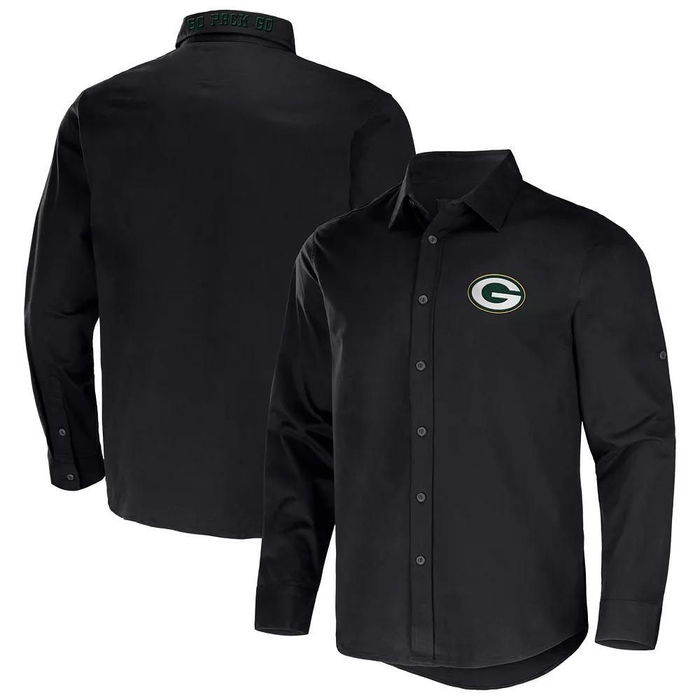 Men's NFL x Darius Rucker Collection by Fanatics Black Green Bay Packers Convertible Twill Long Sleeve Button-Up Shirt,  Product Image