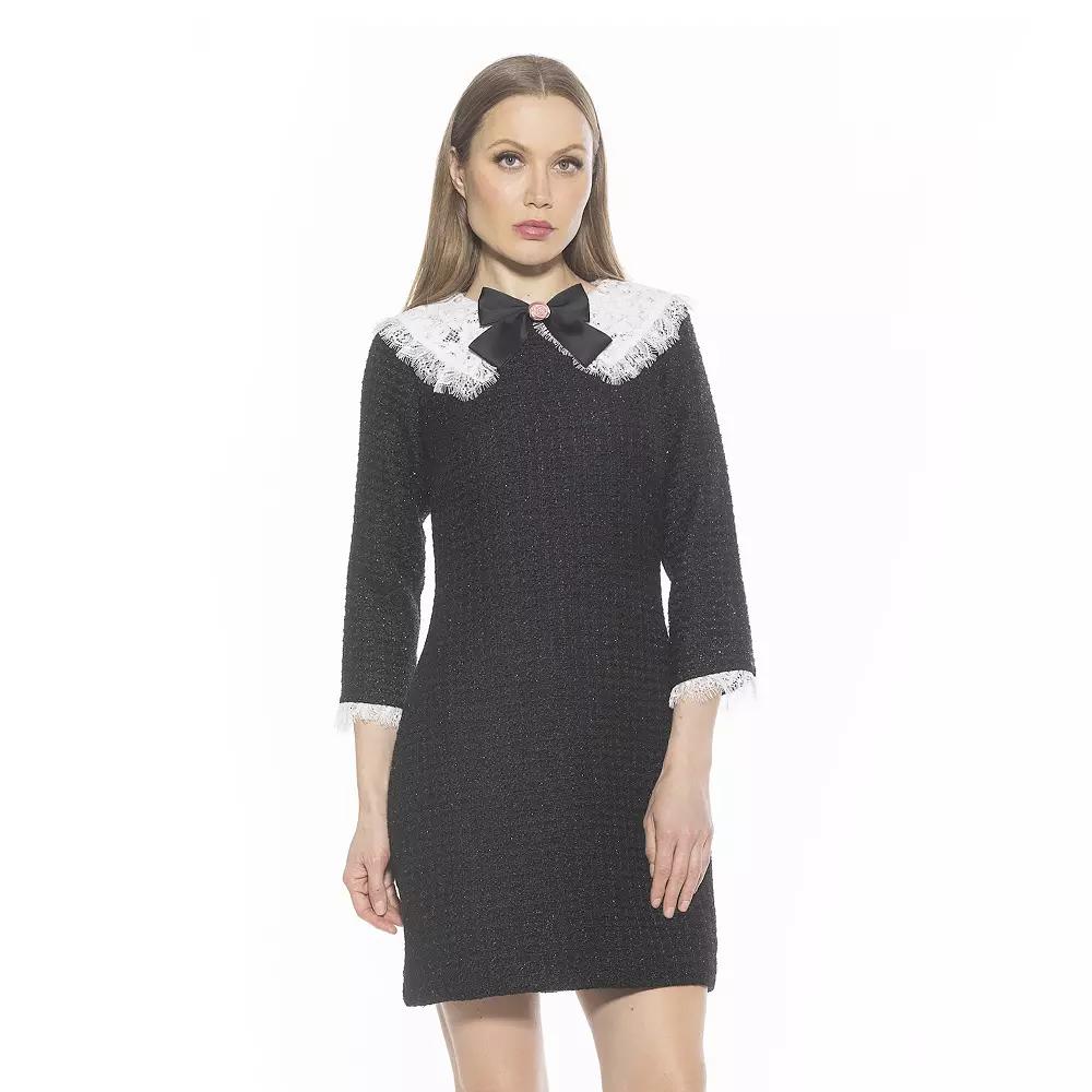 Women's ALEXIA ADMOR Monique Lace Collar Tweed Shift Dress,  Product Image
